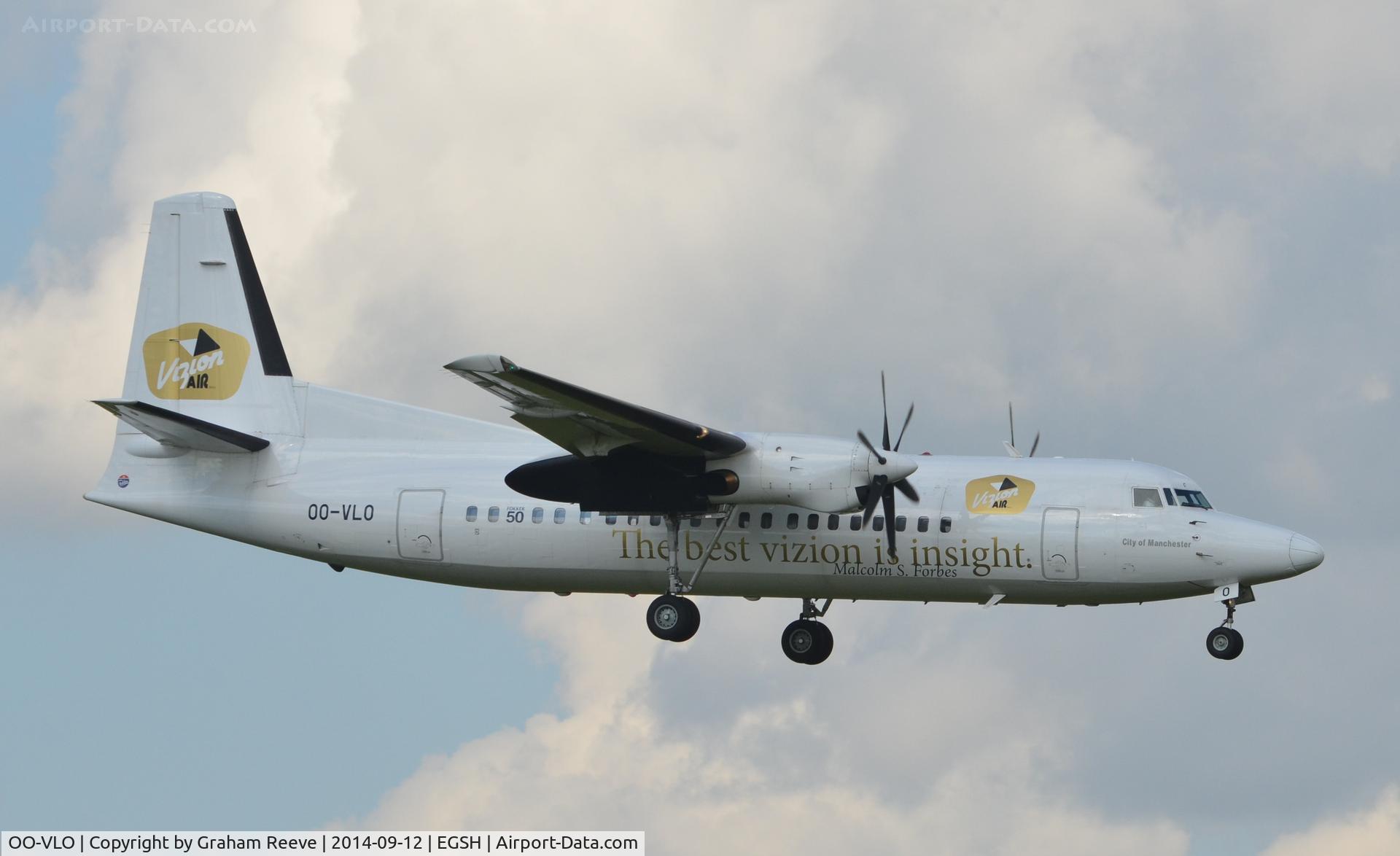 OO-VLO, 1988 Fokker 50 C/N 20127, About to land.