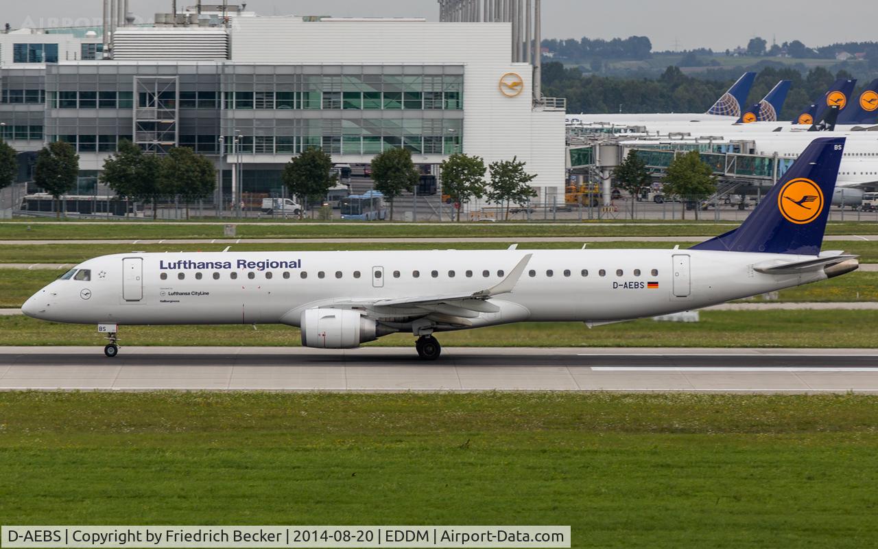 D-AEBS, 2012 Embraer 195LR (ERJ-190-200LR) C/N 19000565, departure from München
