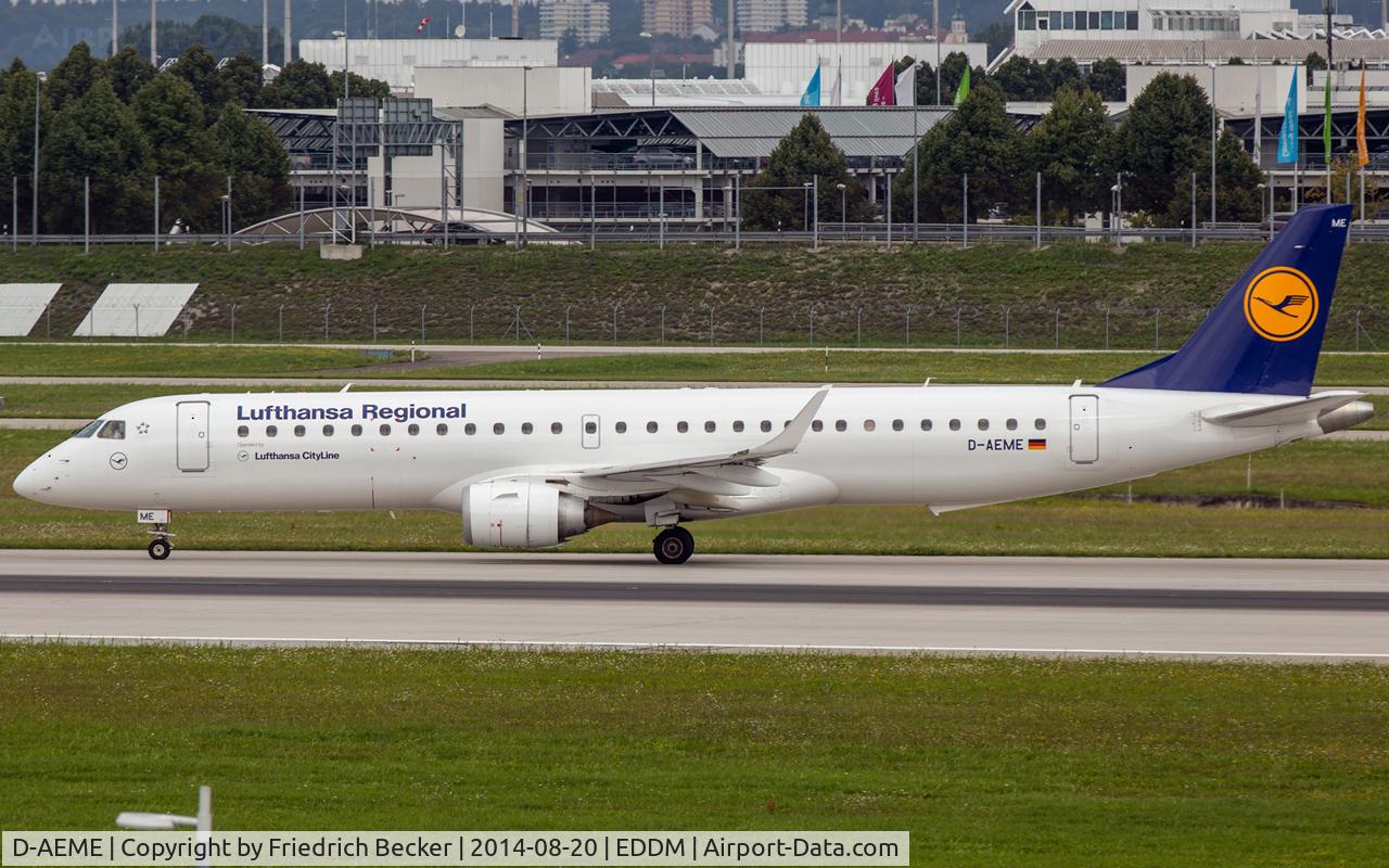 D-AEME, 2009 Embraer 195LR (ERJ-190-200LR) C/N 19000308, line up for departure from München