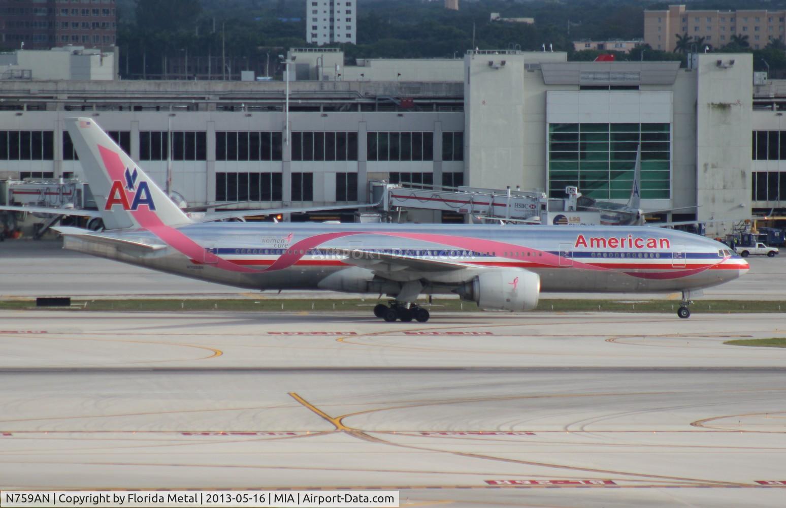 N759AN, 2001 Boeing 777-223/ER C/N 32638, American pink ribbon 777-200