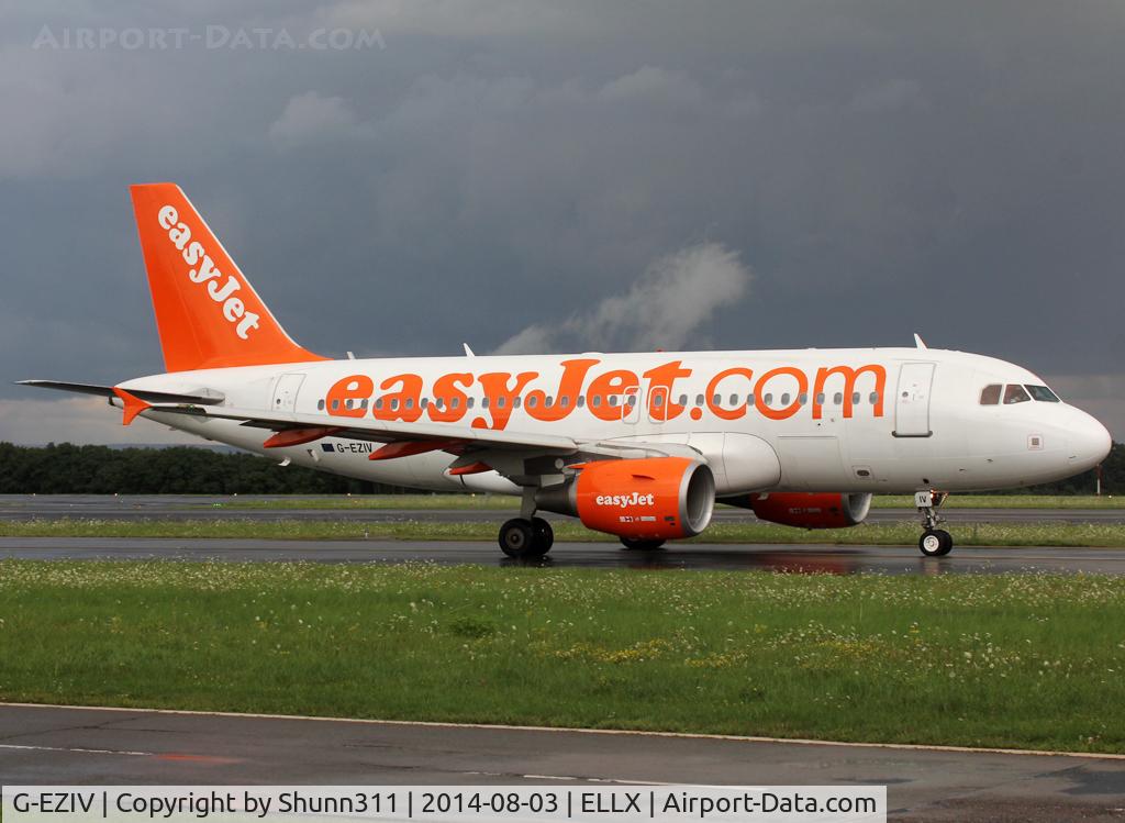 G-EZIV, 2005 Airbus A319-111 C/N 2565, Taxiing holding point rwy 06 for departure...