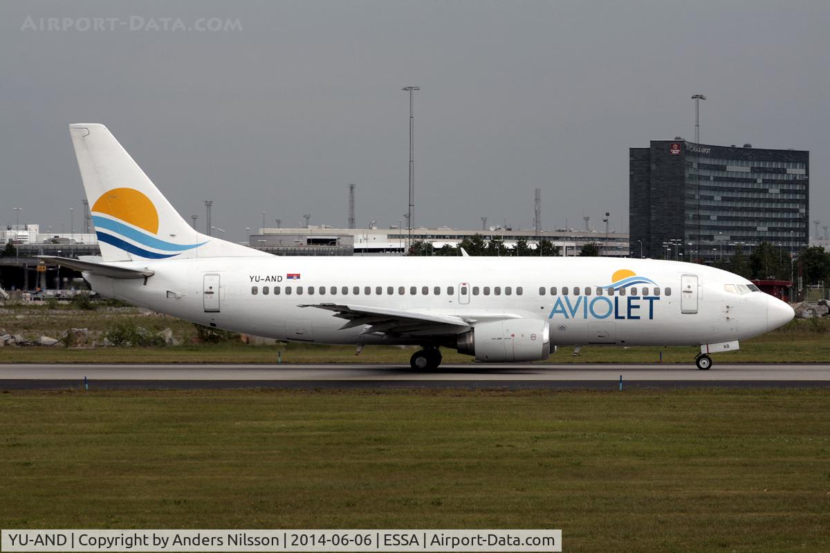 YU-AND, 1985 Boeing 737-3H9 C/N 23329/1134, Taxiing for take off runway 19L.