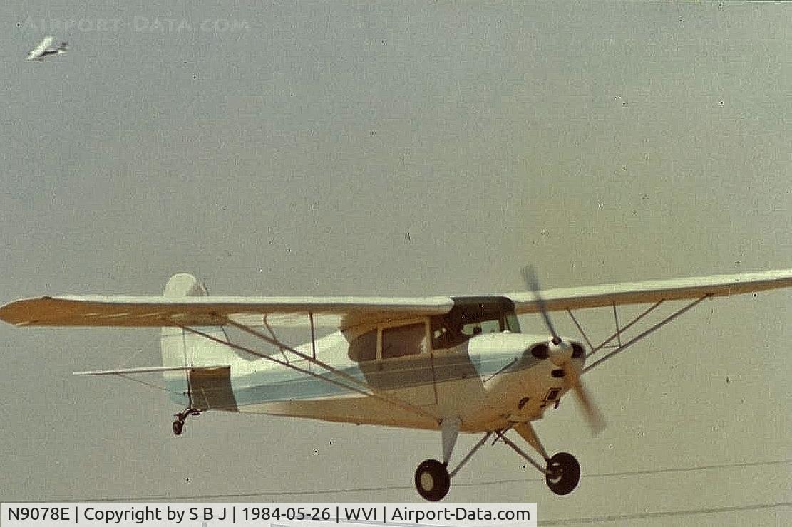 N9078E, 1946 Aeronca 11AC Chief C/N 11AC-710, 78E on short final at the 20th annual Watsonville flyin.Watsonville on Memorial Day weekend kicked off the flyin season.The following weekend was always the Merced flyin & airshow.In the 70s & 80s they were both not to be missed.