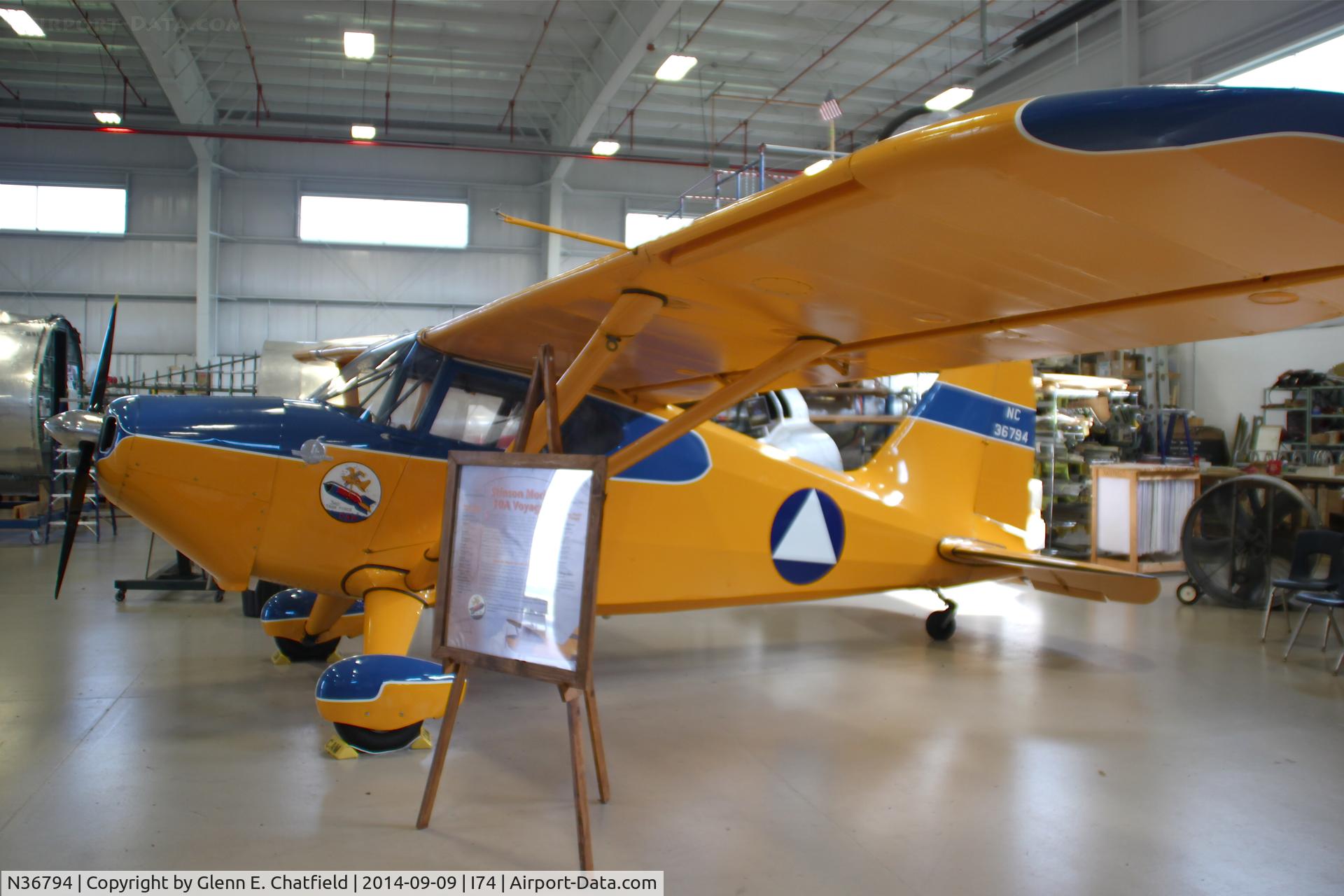 N36794, 1941 Stinson 10A C/N 8094, At the Champaign Aviation Museum, Urbana, OH