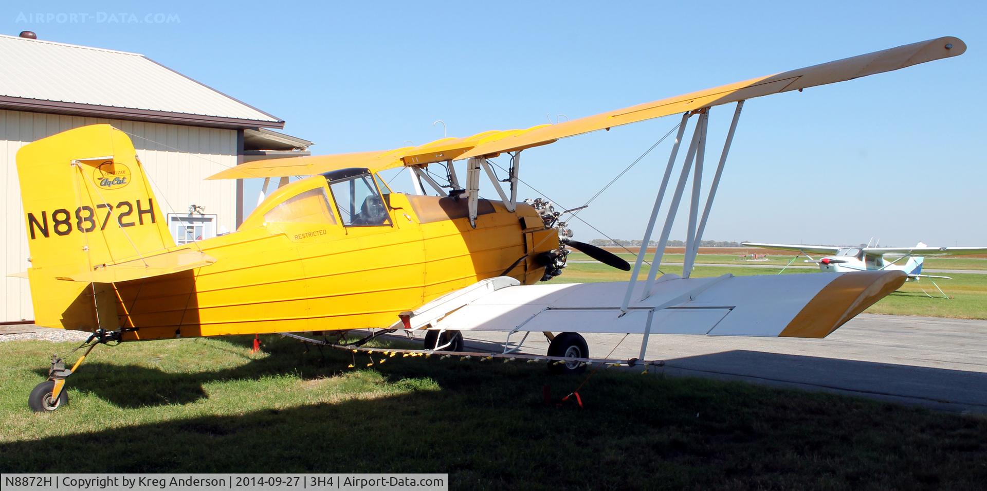 N8872H, 1975 Grumman-Schweizer G-164A C/N 1555, Grumman G-164A Ag Cat hidden between some hangars in Hillsboro, ND.