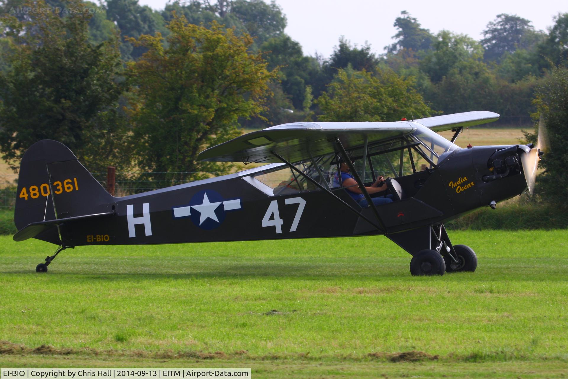 EI-BIO, 1945 Piper L-4J Grasshopper (J3C-65D) C/N 12657, at the Trim airfield fly in, County Meath, Ireland