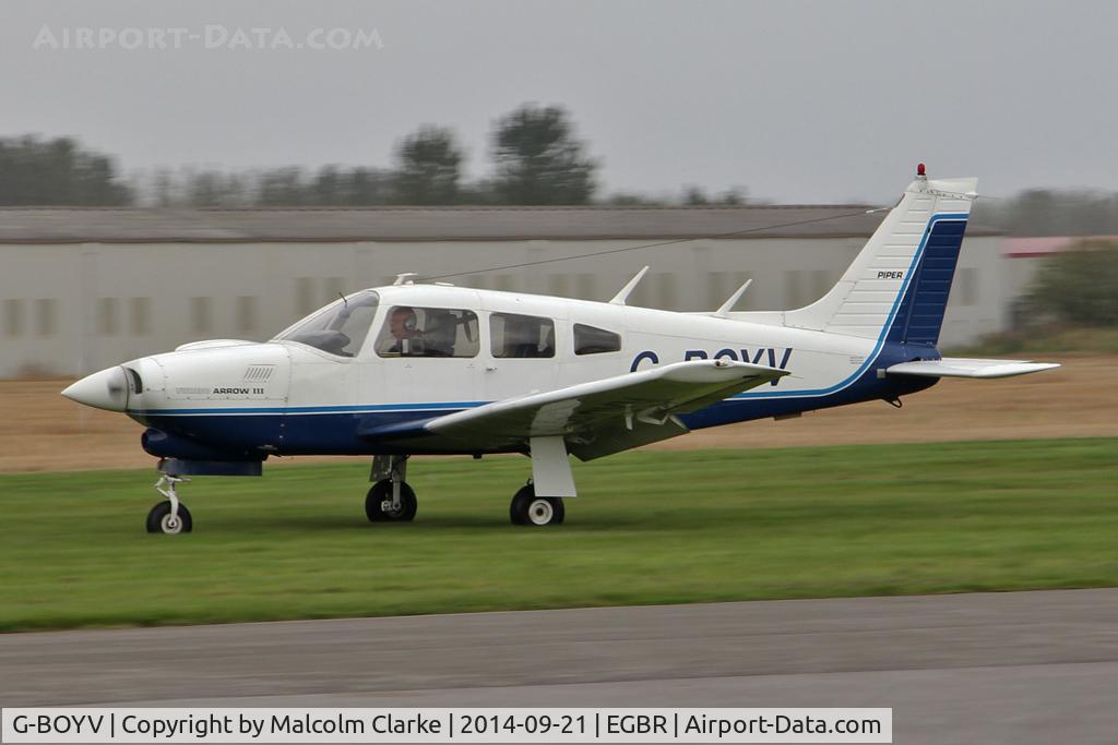 G-BOYV, 1977 Piper PA-28R-201T Turbo Cherokee Arrow III C/N 28R-7703014, Piper PA-28R-201T Turbo Arrow III at the Real Aeroplane Club's Helicopter Fly-In, Breighton Airfield, North Yorkshire, September 21st 2014.