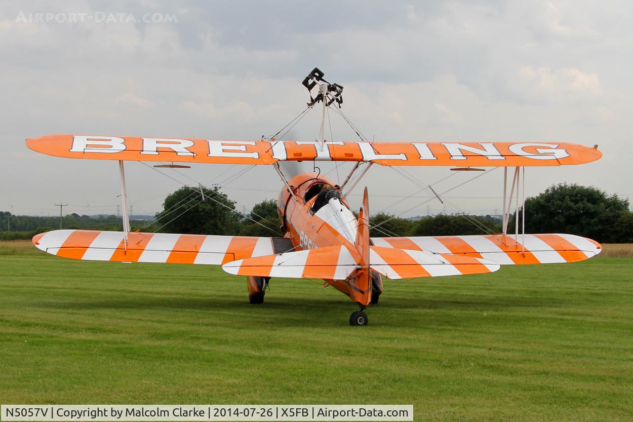 N5057V, 1942 Boeing A75N1(PT17) C/N 75-5598, Boeing B75N-1 Stearman prior to a wing walking performance at the 2014 Sunderland Air Show. Fishburn Airfield, July 26th 2014.