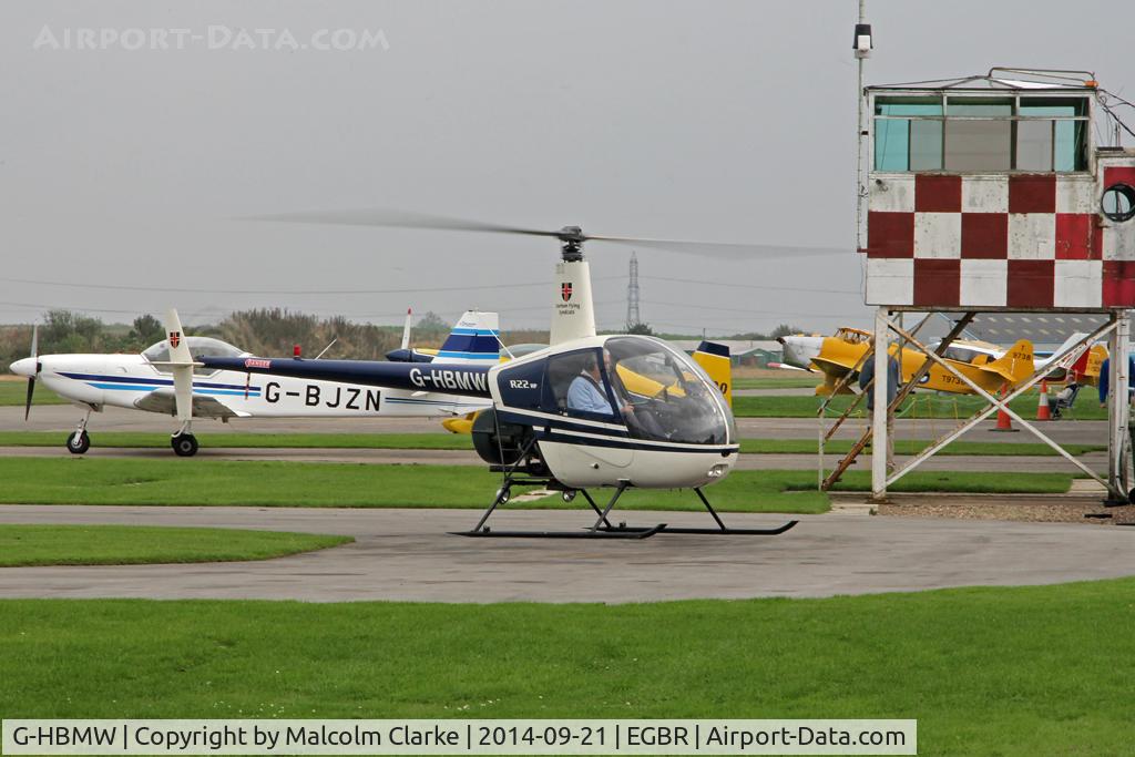 G-HBMW, 1981 Robinson R22 C/N 0170, Robinson R22 at the Real Aeroplane Club's Helicopter Fly-In, Breighton Airfield, North Yorkshire, September 21st 2014.