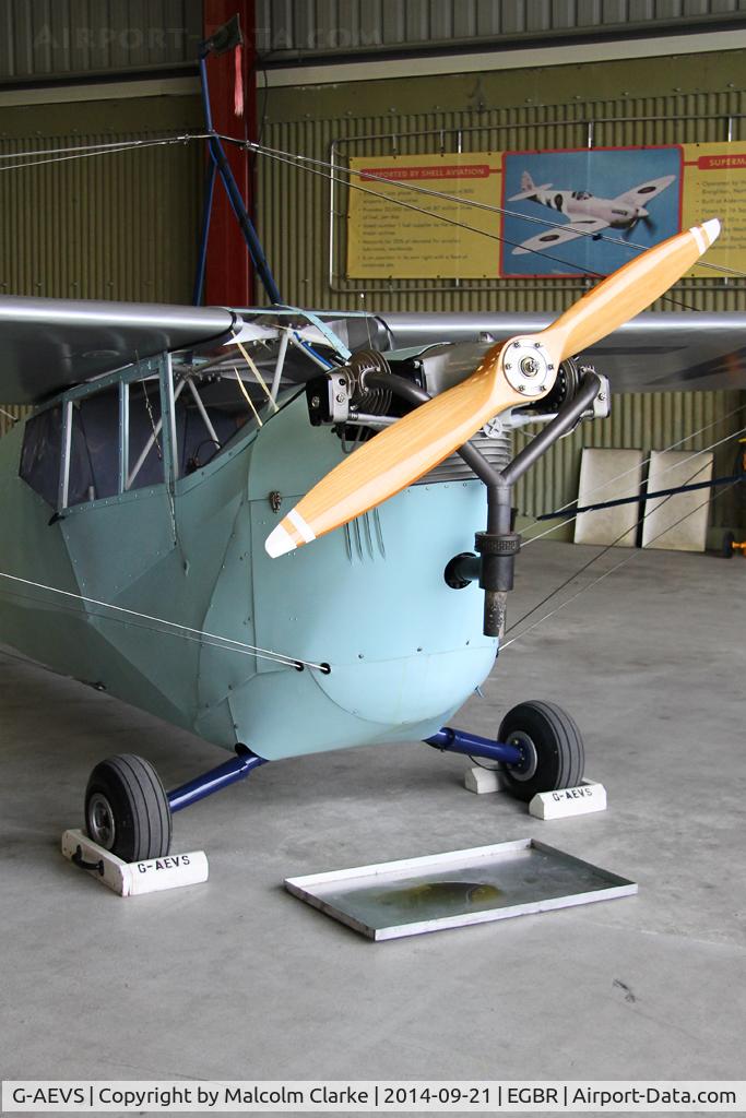 G-AEVS, 1937 Aeronca 100 C/N AB114, Aeronca 100 at the Real Aeroplane Club's Helicopter Fly-In, Breighton Airfield, North Yorkshire, September 21st 2014.