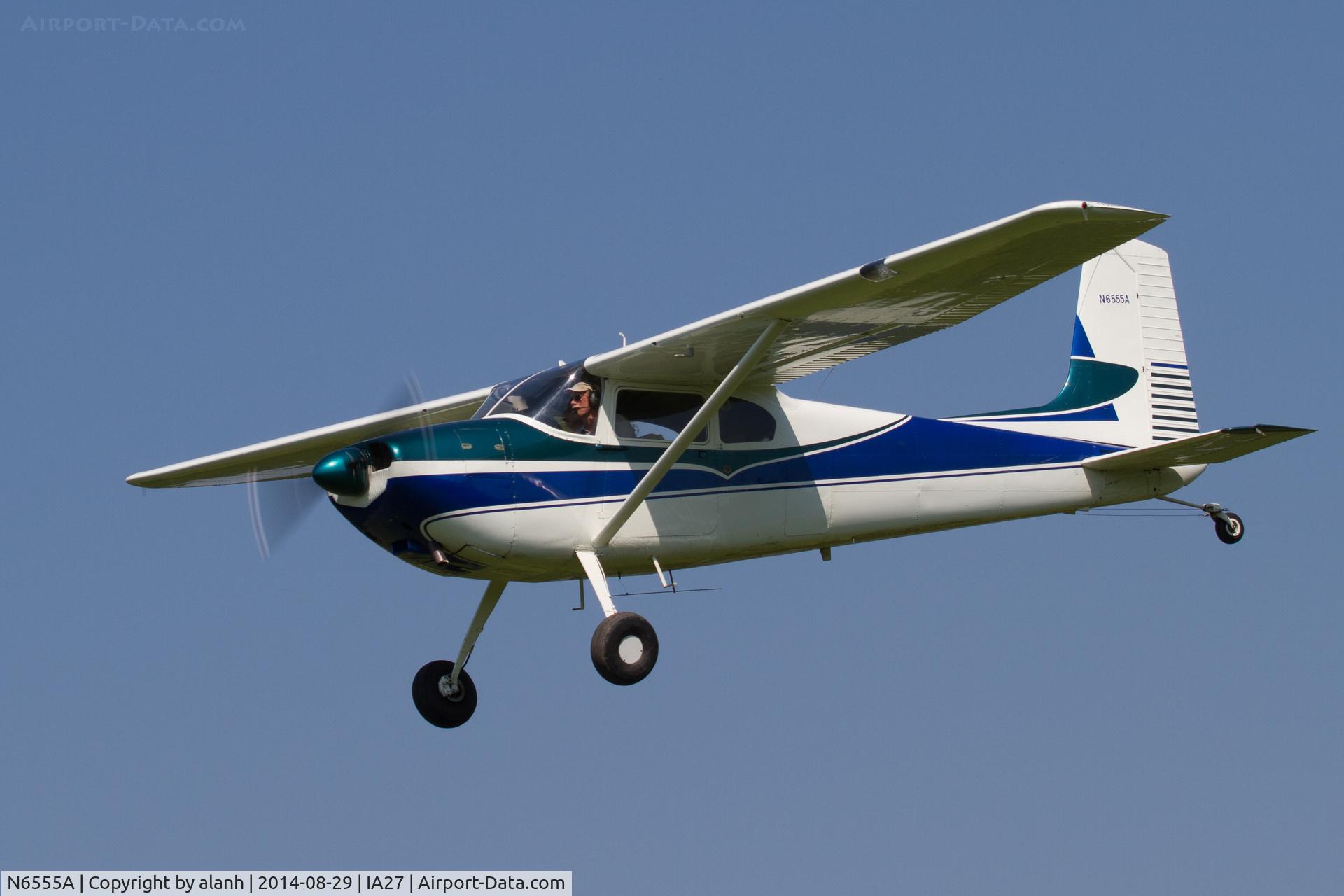 N6555A, 1956 Cessna 180 C/N 32452, Landing at Antique Airfield, Blakesburg