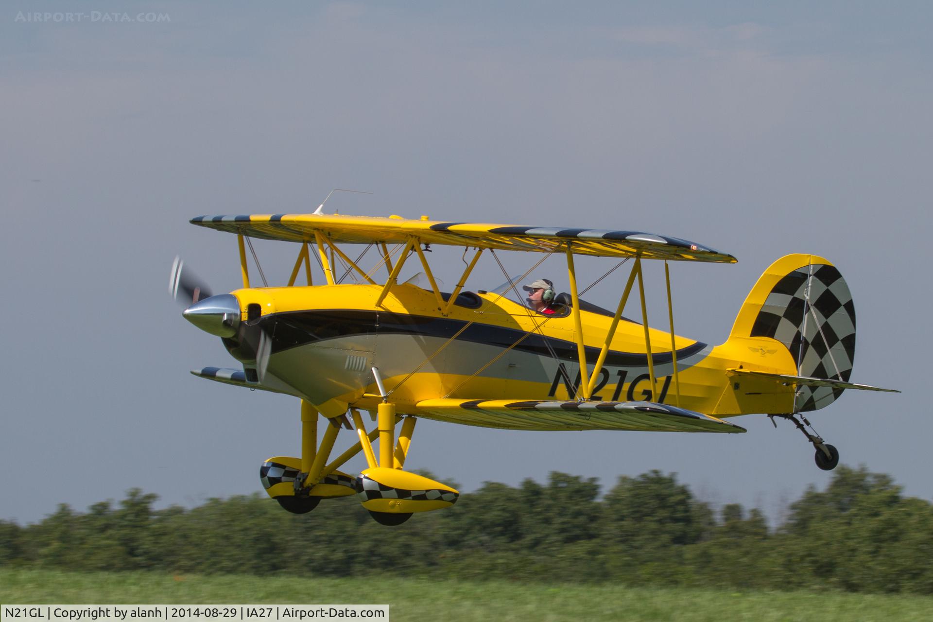 N21GL, 2013 Waco 2T-1A-2 Sport Trainer C/N 1200, Landing at Antique Airfield, Blakesburg
