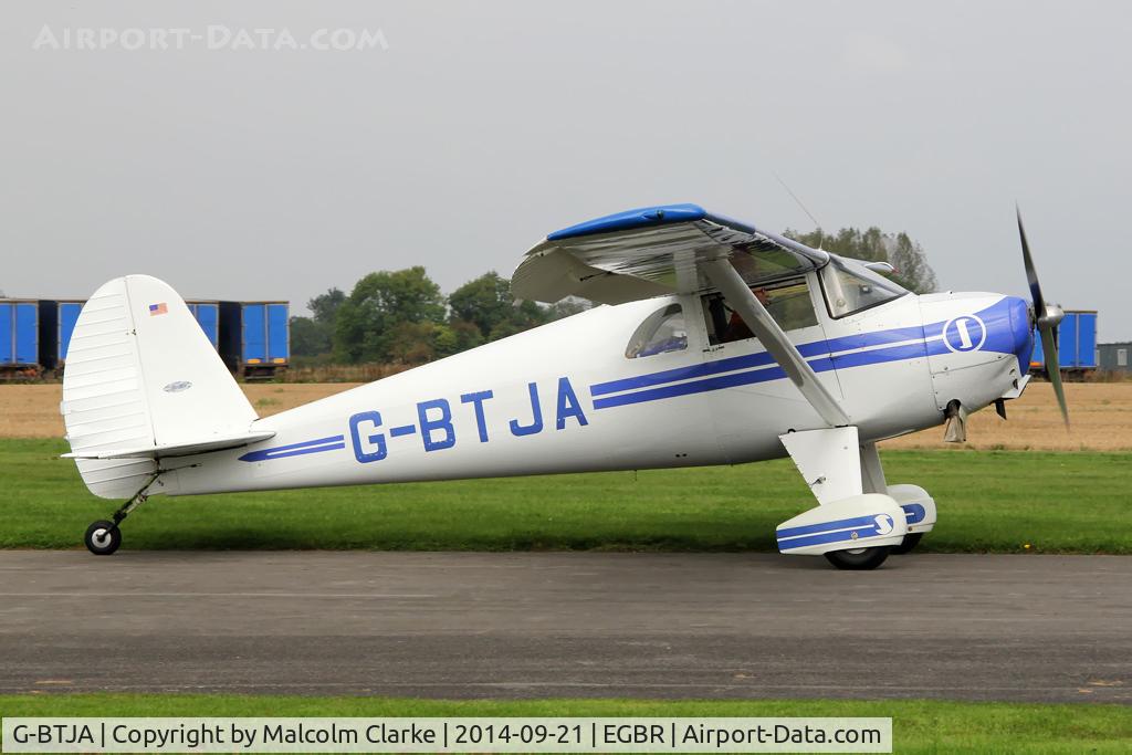 G-BTJA, 1947 Luscombe 8E Silvaire C/N 5037, Luscombe 8E Silvaire at the Real Aeroplane Club's Helicopter Fly-In, Breighton Airfield, North Yorkshire, September 21st 2014.