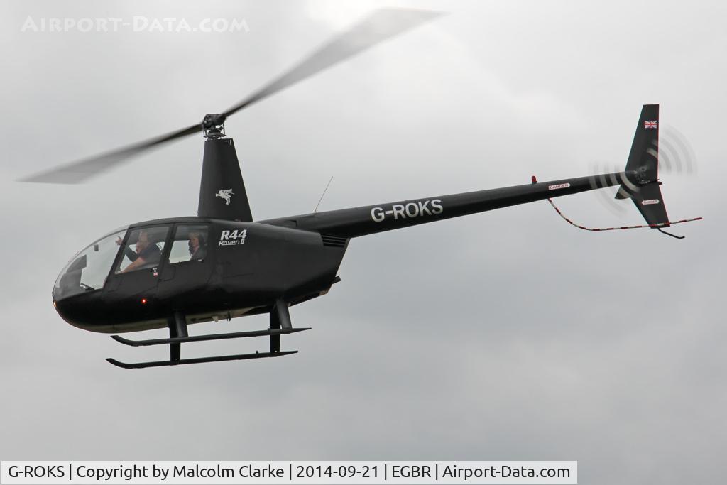 G-ROKS, 2004 Robinson R44 Raven II C/N 10325, Robinson R44 Raven II at the Real Aeroplane Club's Helicopter Fly-In, Breighton Airfield, North Yorkshire, September 21st 2014.