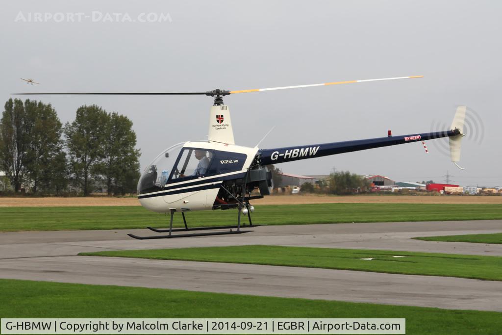G-HBMW, 1981 Robinson R22 C/N 0170, Robinson R22 at the Real Aeroplane Club's Helicopter Fly-In, Breighton Airfield, North Yorkshire, September 21st 2014.