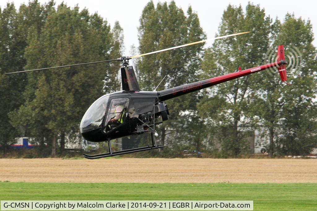 G-CMSN, 1991 Robinson R22 Beta C/N 1669, Robinson R22 Beta at the Real Aeroplane Club's Helicopter Fly-In, Breighton Airfield, North Yorkshire, September 21st 2014.