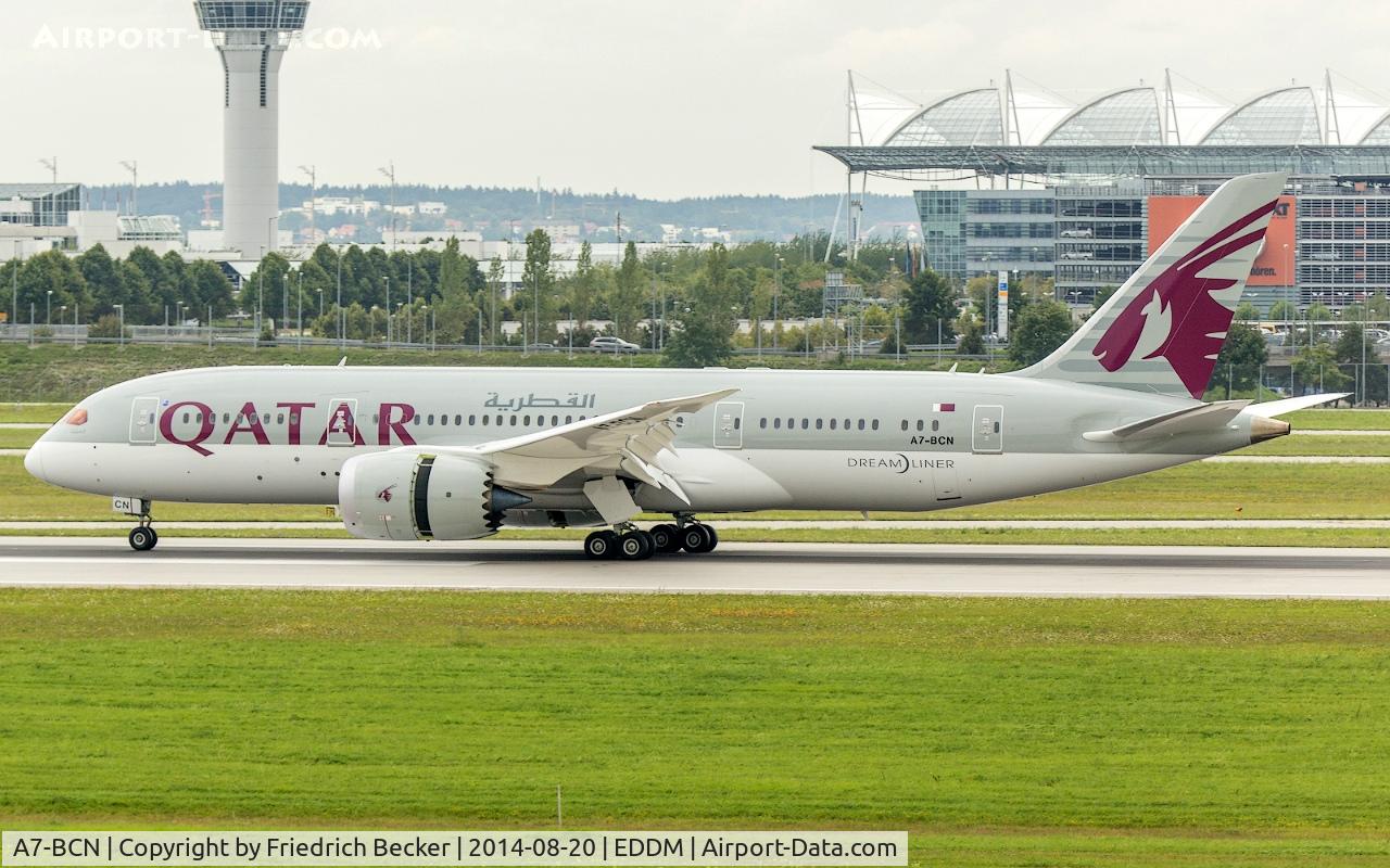 A7-BCN, 2014 Boeing 787-8 Dreamliner C/N 38332, decelerating after touchdown