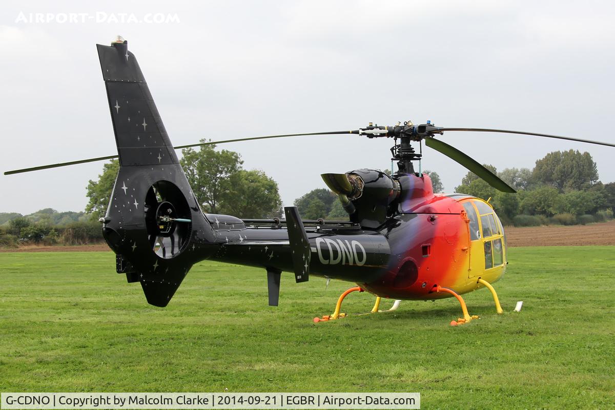 G-CDNO, 1975 Westland SA-341B Gazelle AH1 C/N 1385, Westland Gazelle AH.1 at the Real Aeroplane Club's Helicopter Fly-In, Breighton Airfield, North Yorkshire, September 21st 2014.