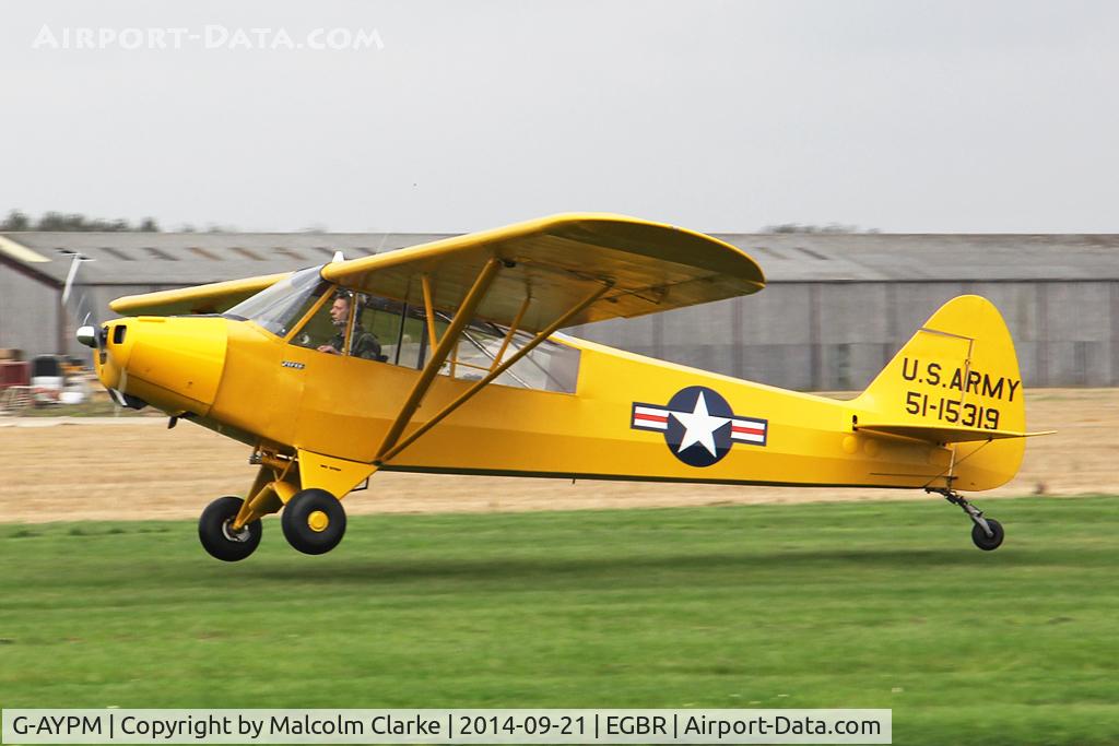 G-AYPM, 1951 Piper L-18C Super Cub C/N 18-1373, Piper L-18C Super Cub at the Real Aeroplane Club's Helicopter Fly-In, Breighton Airfield, North Yorkshire, September 21st 2014.