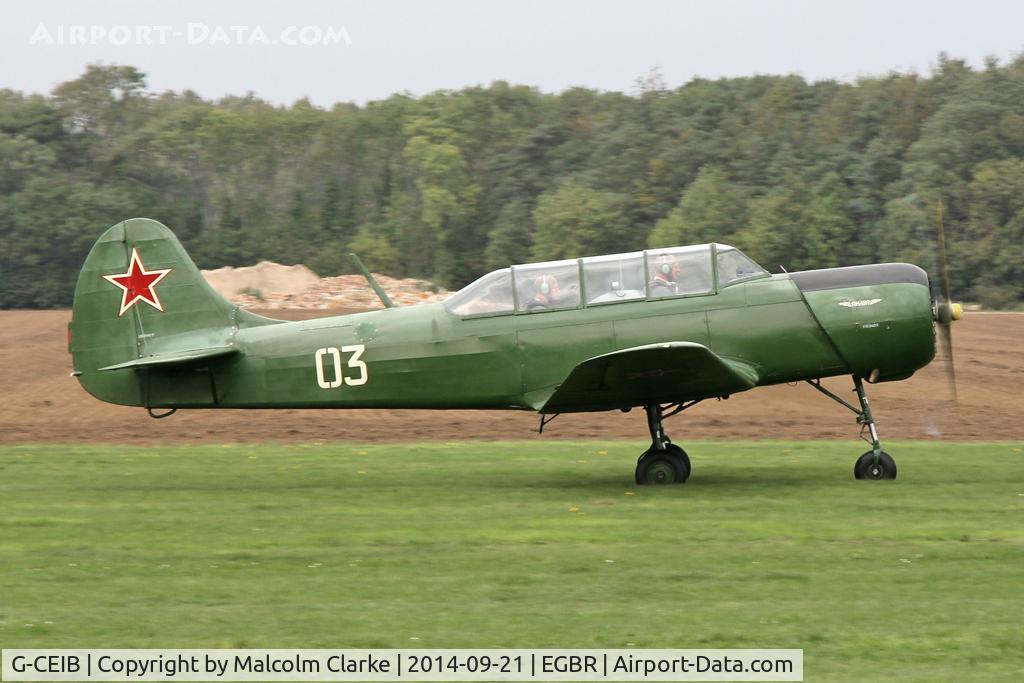 G-CEIB, 1958 Yakovlev Yak-18A C/N 1160403, Yakovlev Yak-18A at the Real Aeroplane Club's Helicopter Fly-In, Breighton Airfield, North Yorkshire, September 21st 2014.