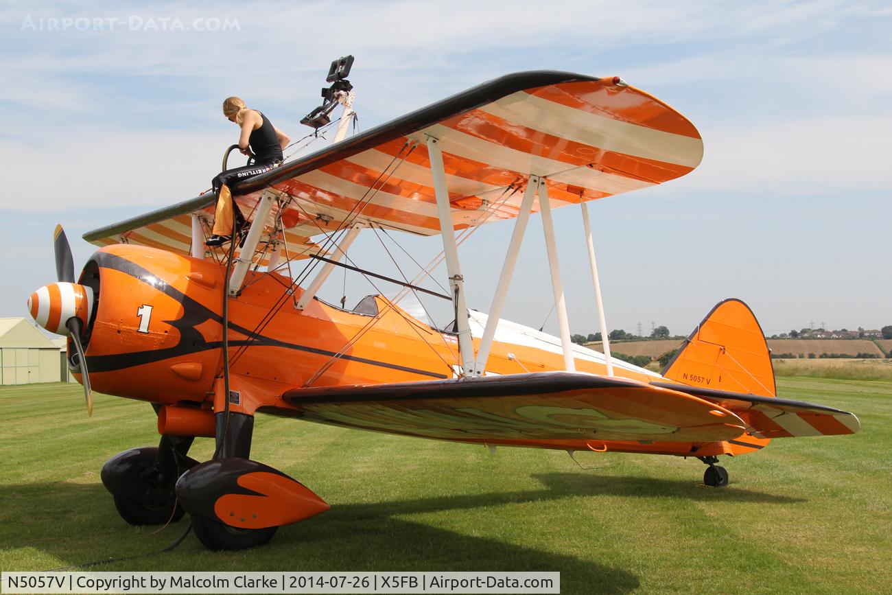 N5057V, 1942 Boeing A75N1(PT17) C/N 75-5598, Boeing A75N1(PT17) prior to a wing walking performance at the 2014 Sunderland Air Show. Fishburn Airfield, July 26th 2014.
