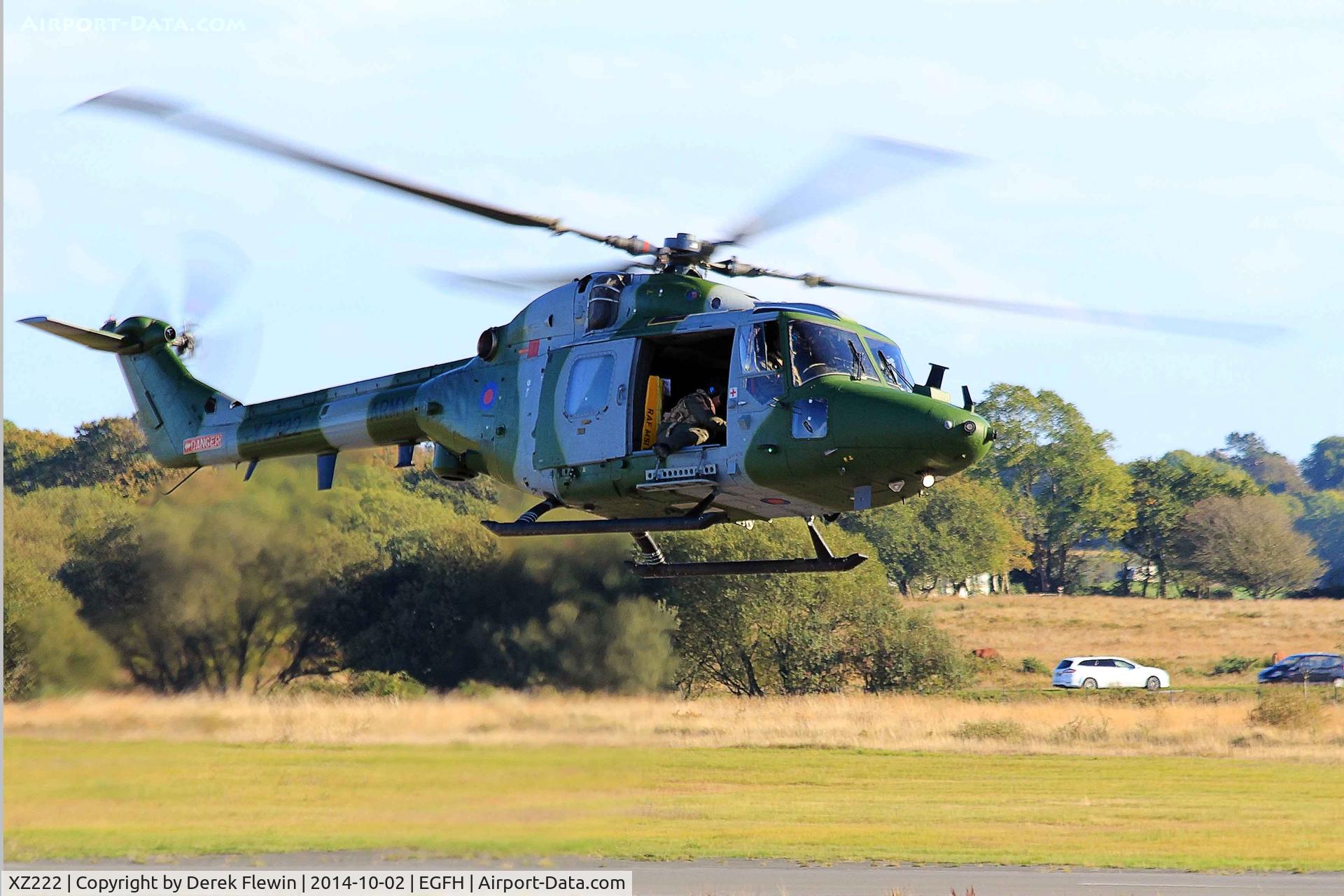 XZ222, 1979 Westland Lynx AH.7 C/N 148, AAC Lynz AH.7, RAF Odiham based, seen departing EGFH following a hot refuel.