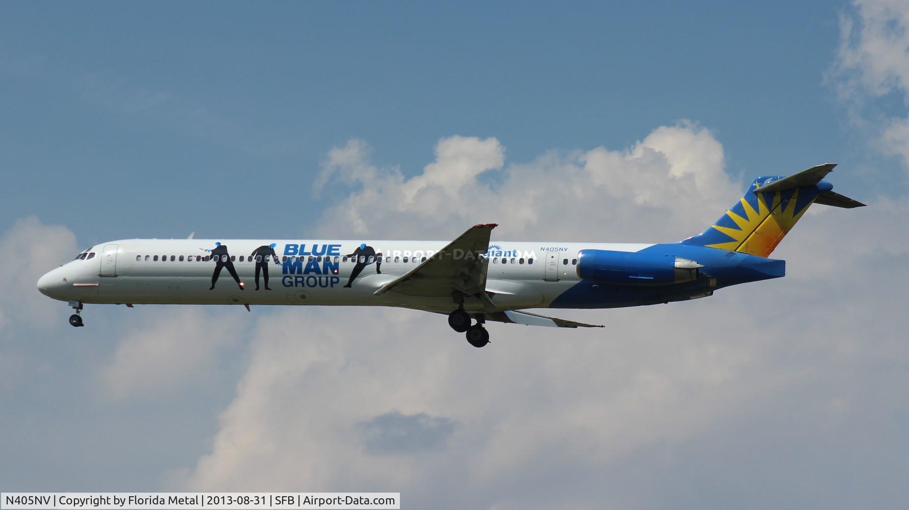 N405NV, 1988 McDonnell Douglas MD-83 (DC-9-83) C/N 49623, Allegiant Blue Man Group