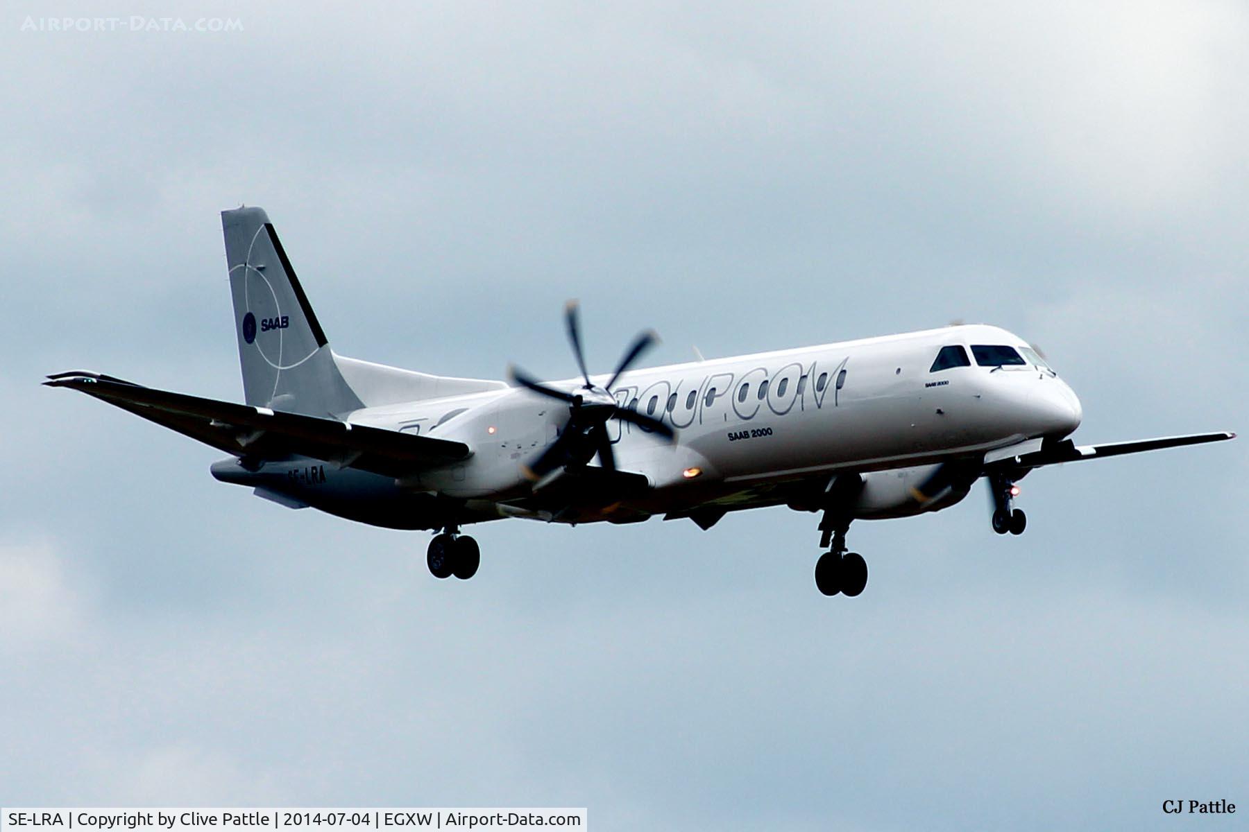 SE-LRA, 1995 Saab 2000 C/N 2000-014, On approach to Waddington Airshow 2014
