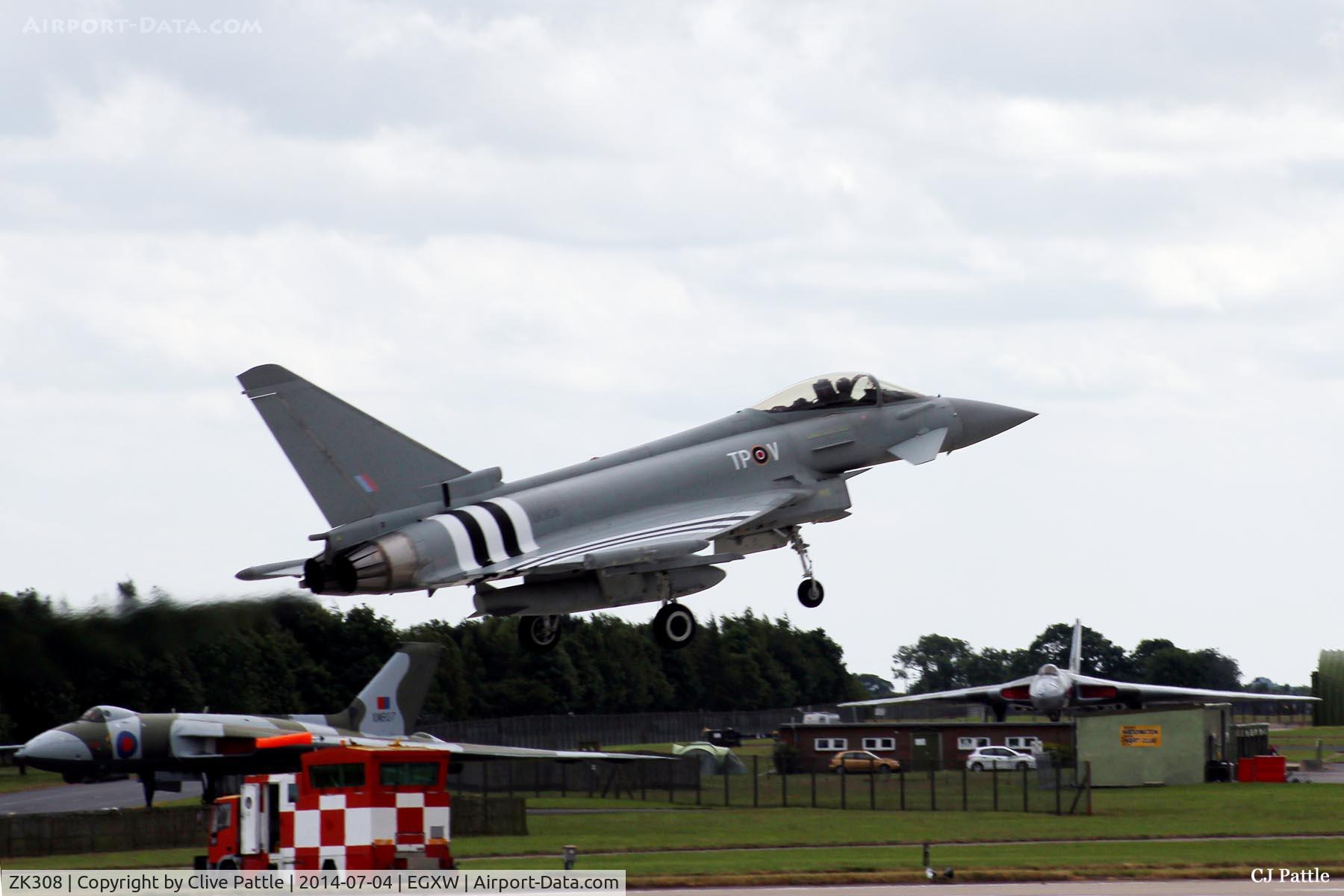 ZK308, 2009 Eurofighter EF-2000 Typhoon FGR4 C/N BS059, Touchdown at RAF Waddington for Airshow 2014