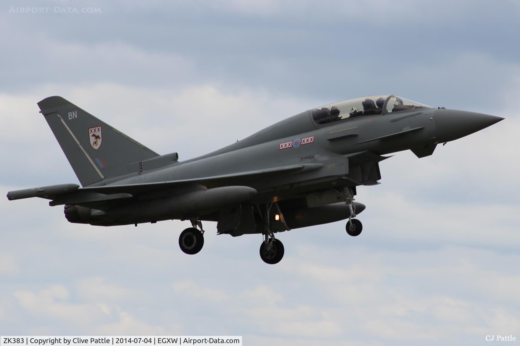 ZK383, 2013 Eurofighter EF-2000 Typhoon T.3 C/N BT028/393, On approach to RAF Waddington for Airshow 2014