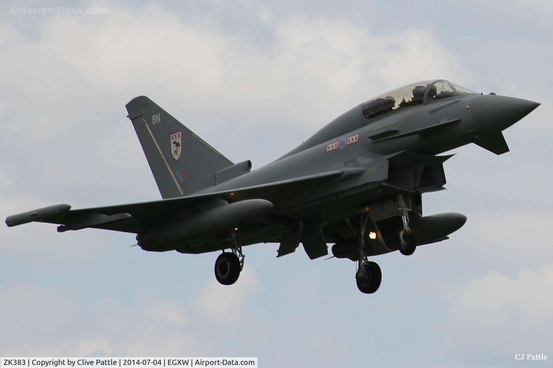ZK383, 2013 Eurofighter EF-2000 Typhoon T.3 C/N BT028/393, On approach to RAF Waddington for Airshow 2014