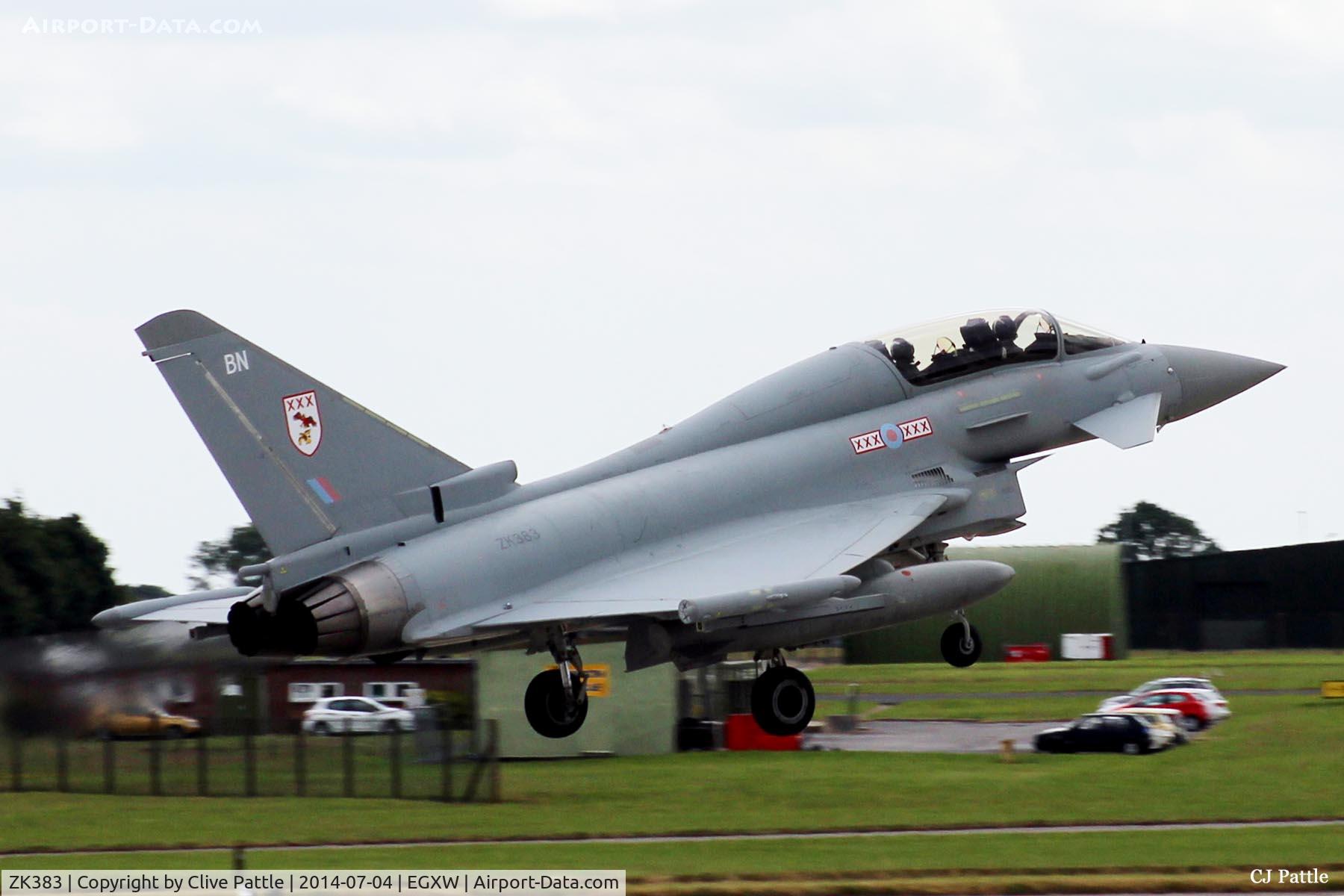 ZK383, 2013 Eurofighter EF-2000 Typhoon T.3 C/N BT028/393, About to touch down at RAF Waddington for Airshow 2014