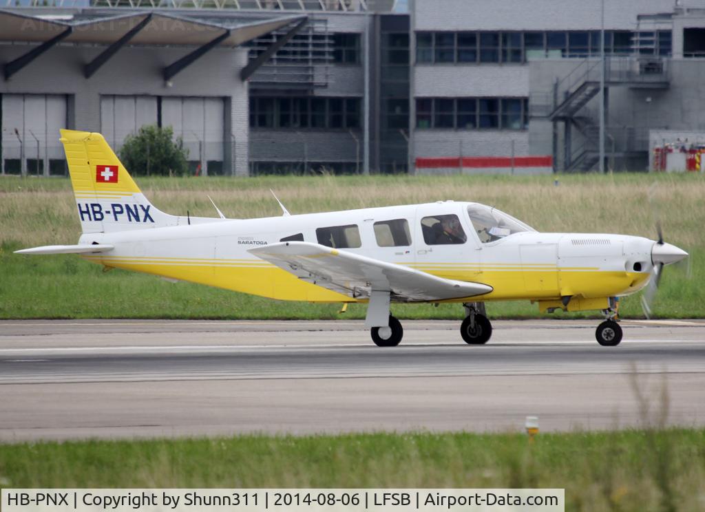 HB-PNX, 1980 Piper PA-32R-301T Turbo Saratoga C/N 32R-8029040, Lining up rwy 16 for departure...