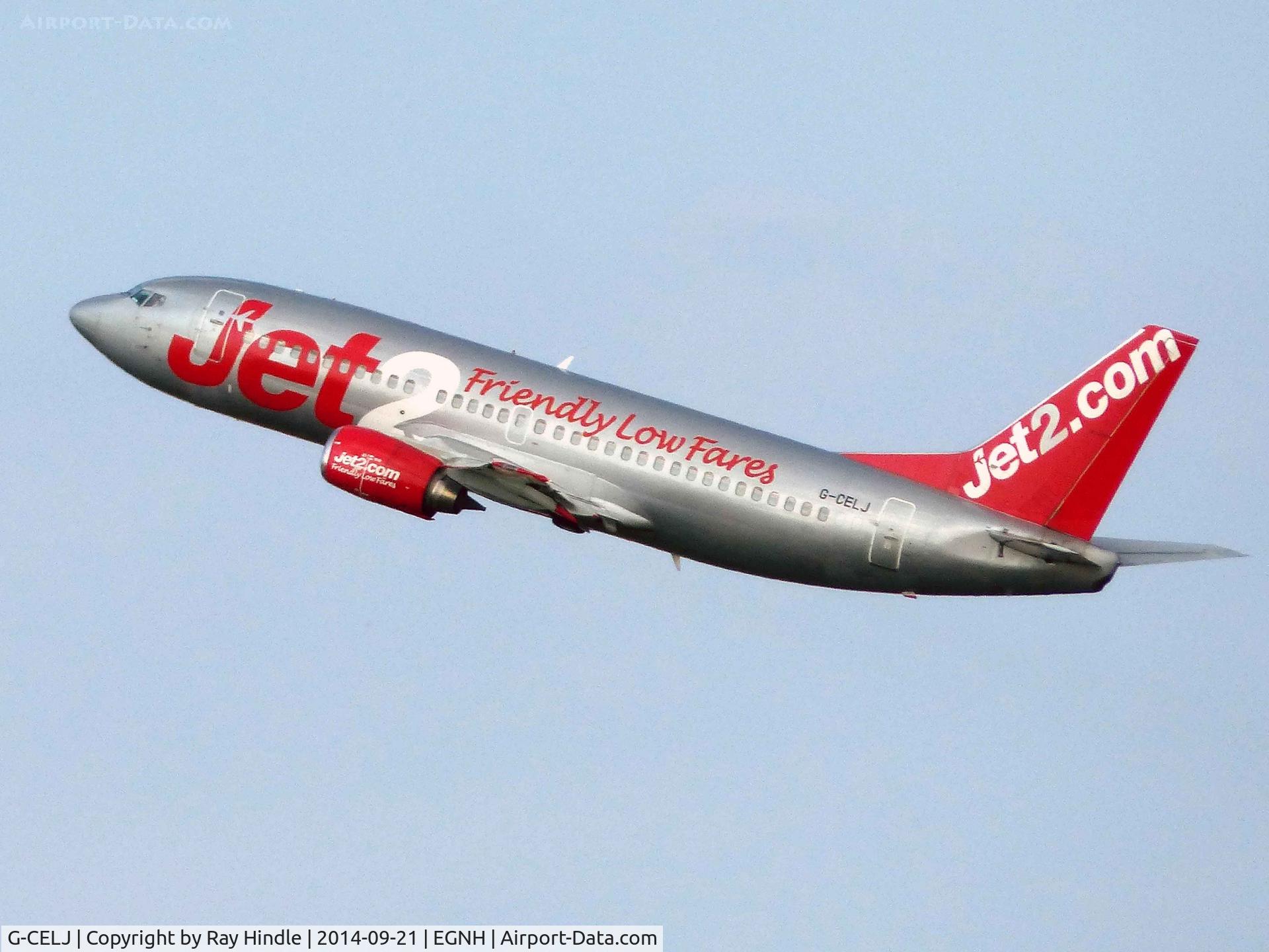 G-CELJ, 1986 Boeing 737-330 C/N 23529, Climbing out of Blackpool International Airport