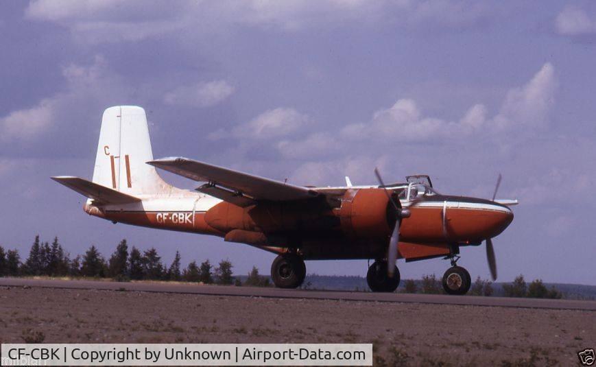 CF-CBK, 1944 Douglas B-26C Invader C/N 28940, On Tarmac at Dryden Ontario airport 1974-75.  Converted to fight forest fires.