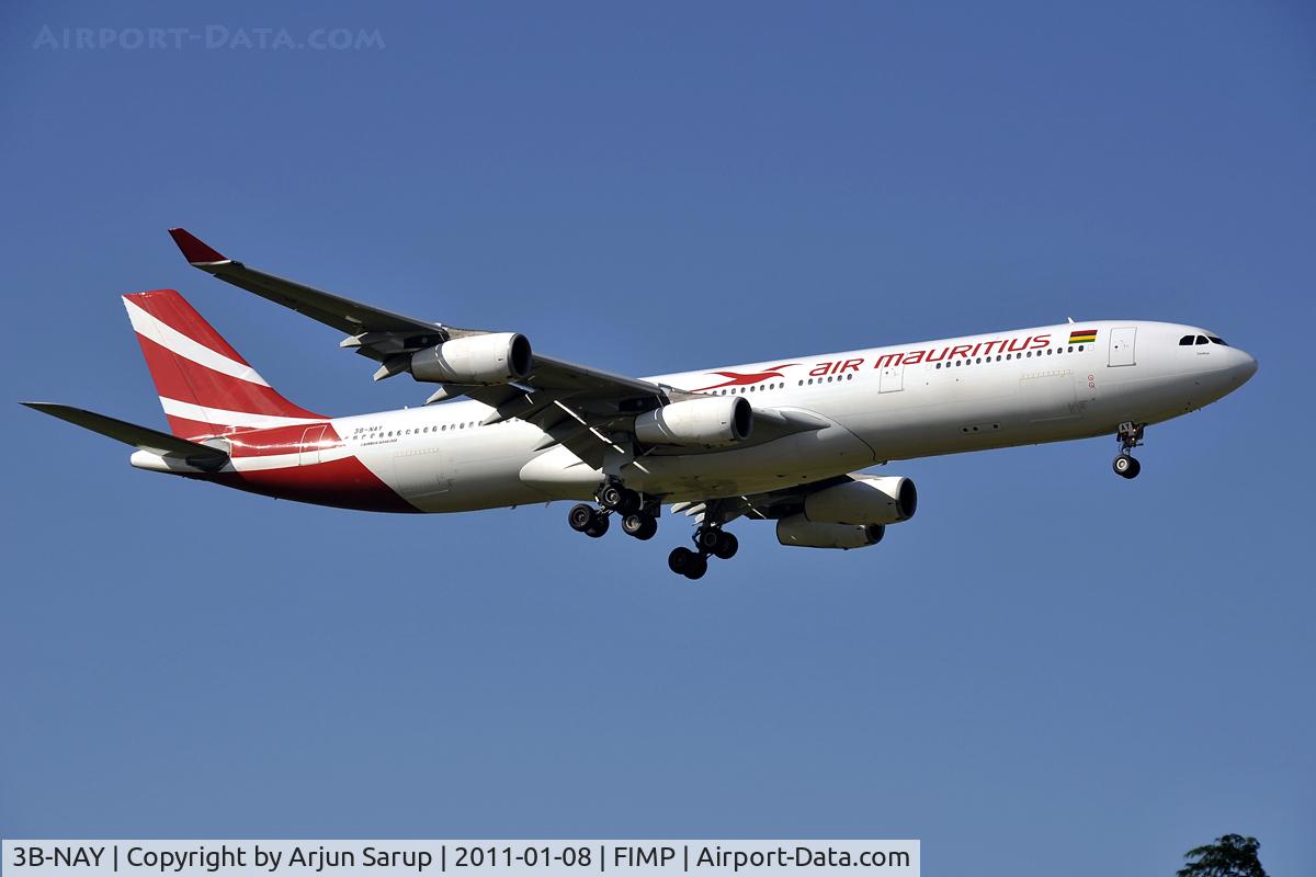3B-NAY, 1996 Airbus A340-313 C/N 152, Cardinal approaching rwy 14 at Plaisance.