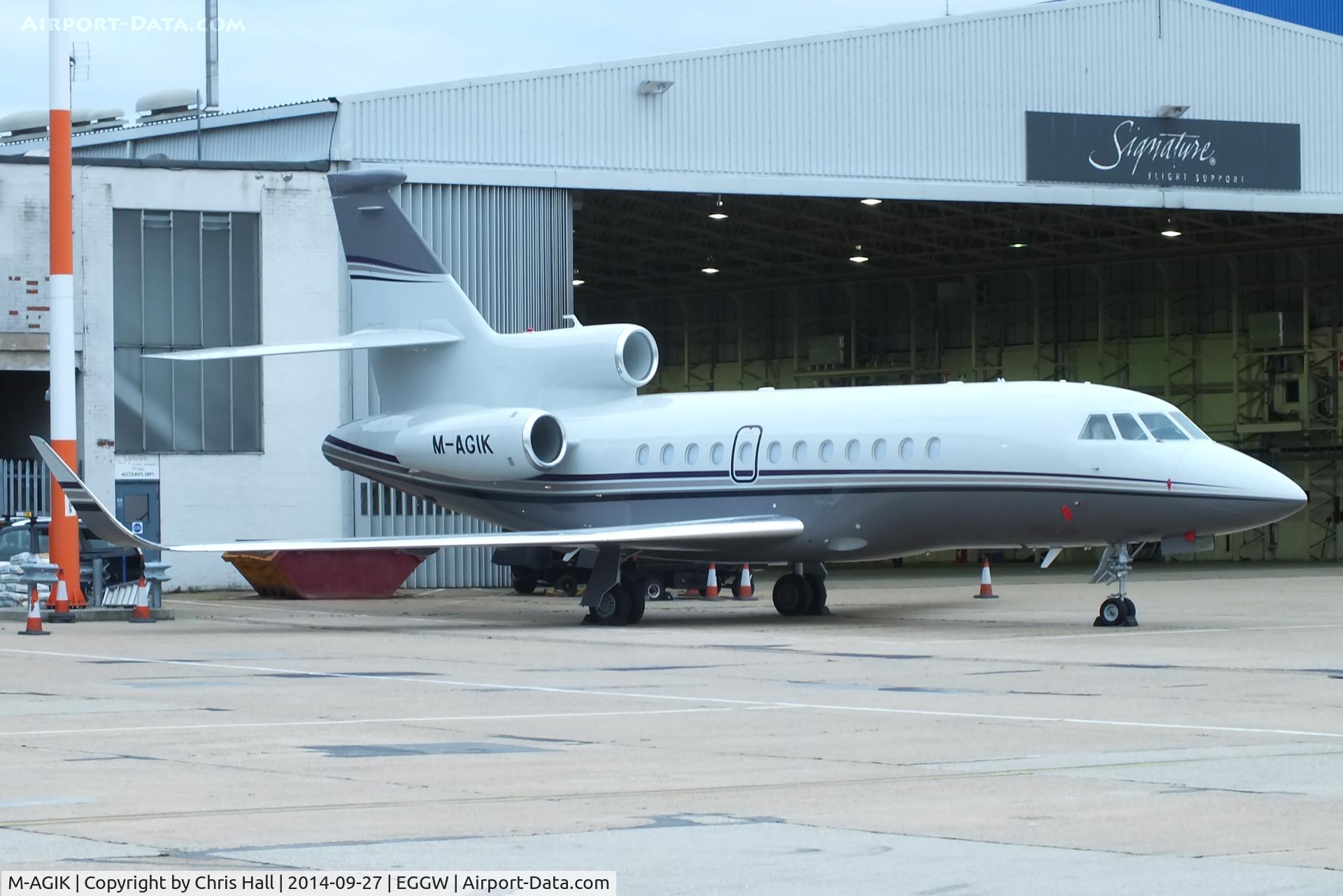 M-AGIK, 2014 Dassault Falcon 900EX C/N 274, parked at Luton