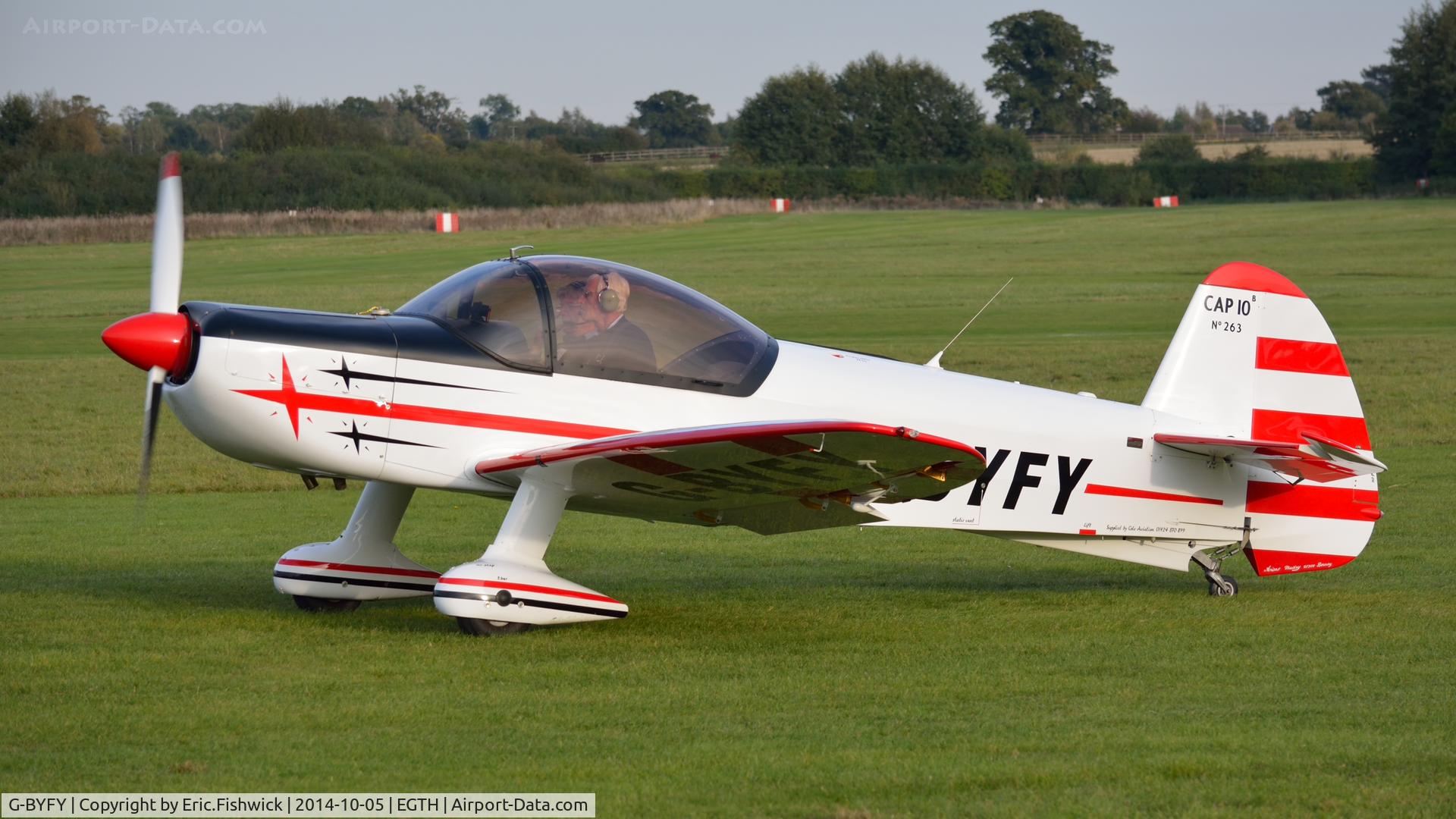 G-BYFY, 1992 Mudry CAP-10B C/N 263, 1. G-BYFY preparing to depart the rousing season finale Race Day Air Show at Shuttleworth, Oct. 2014.