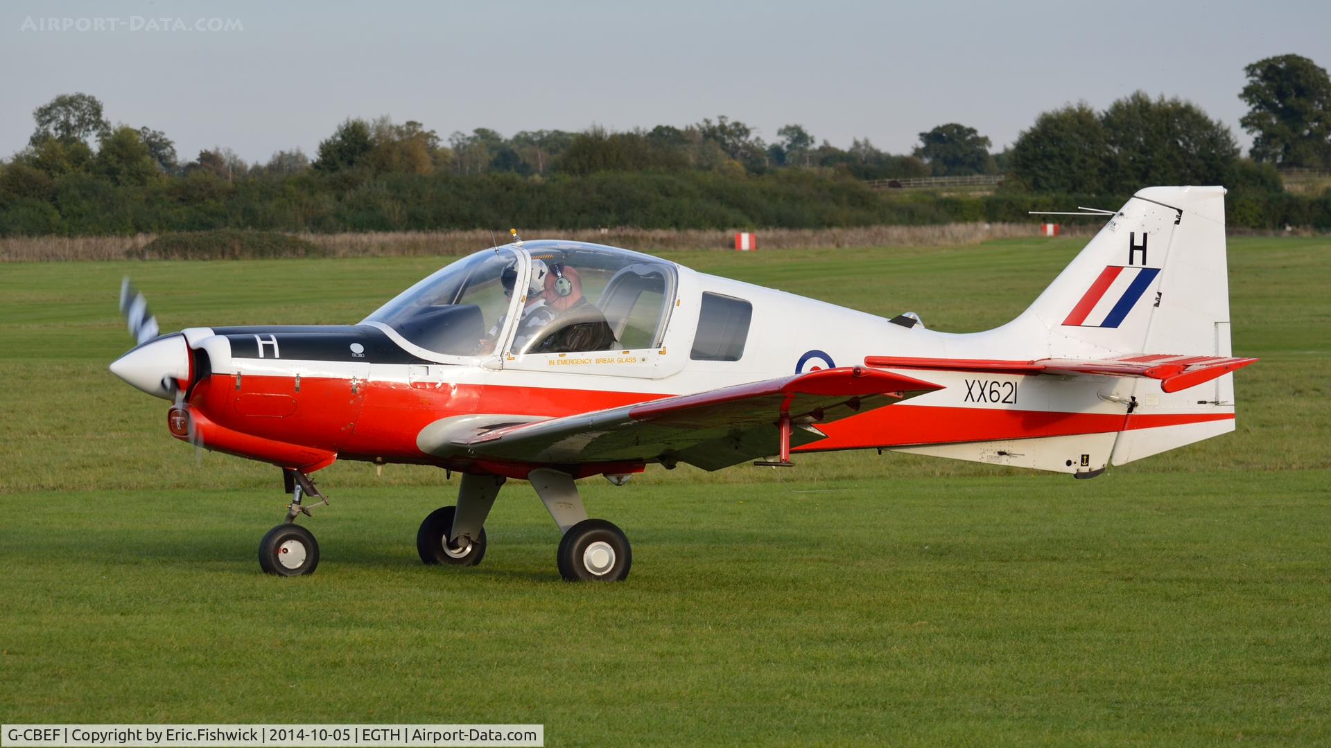 G-CBEF, 1974 Scottish Aviation Bulldog T.1 C/N BH120/286, 1. XX621 preparing to depart the rousing season finale Race Day Air Show at Shuttleworth, Oct. 2014.