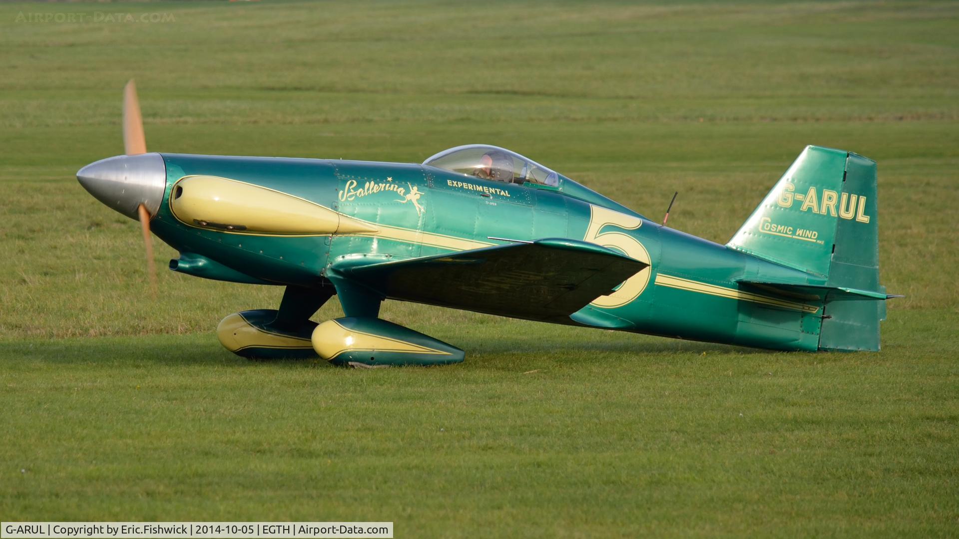 G-ARUL, 1973 LeVier Cosmic Wind C/N PFA 1511, 1. G-ARUL preparing to depart the rousing season finale Race Day Air Show at Shuttleworth, Oct. 2014.