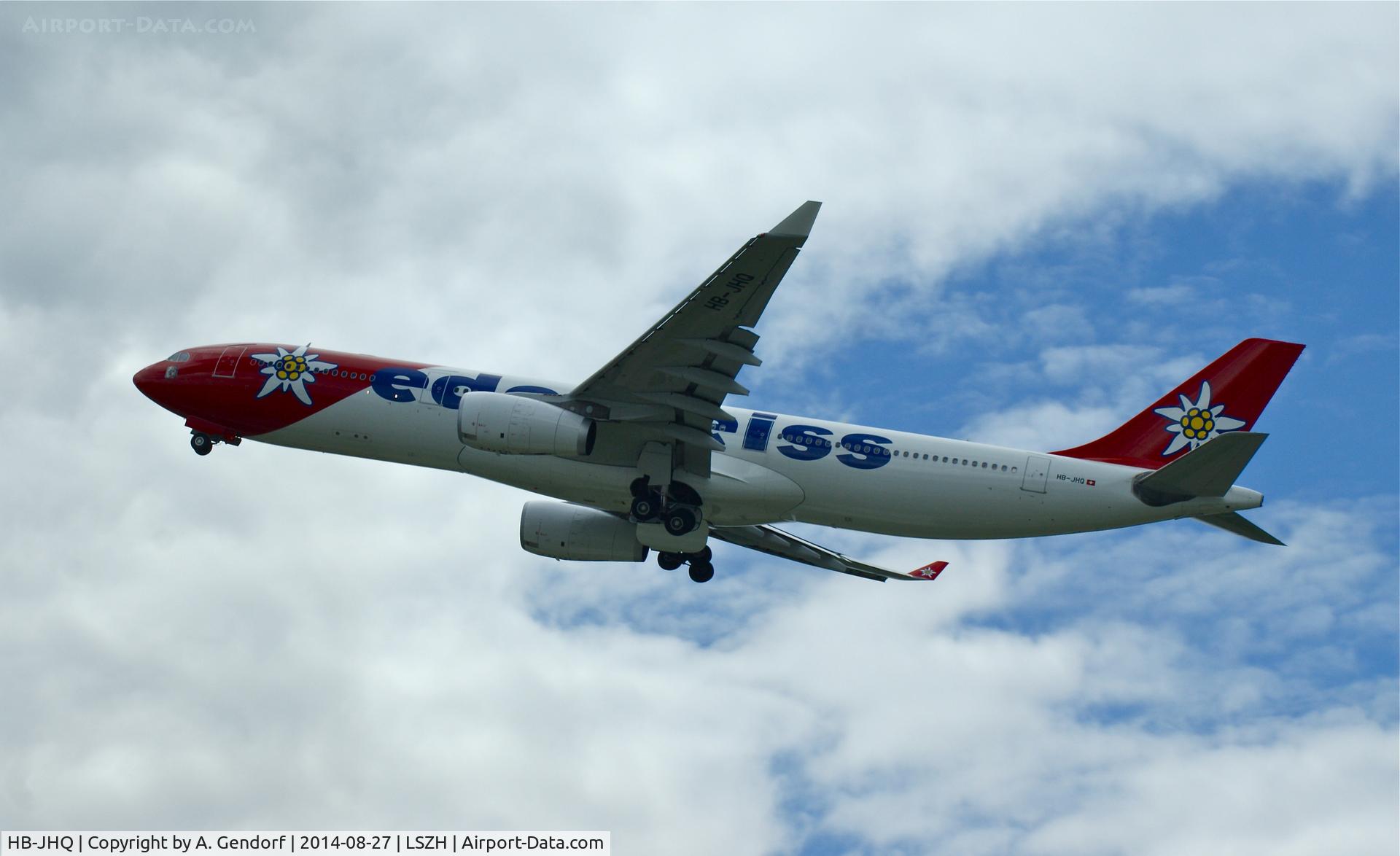 HB-JHQ, 2010 Airbus A330-343X C/N 1193, Edelweiss Air, is here climbing out of Zürich-Kloten(LSZH), bound for Punta Cana(MDPC)