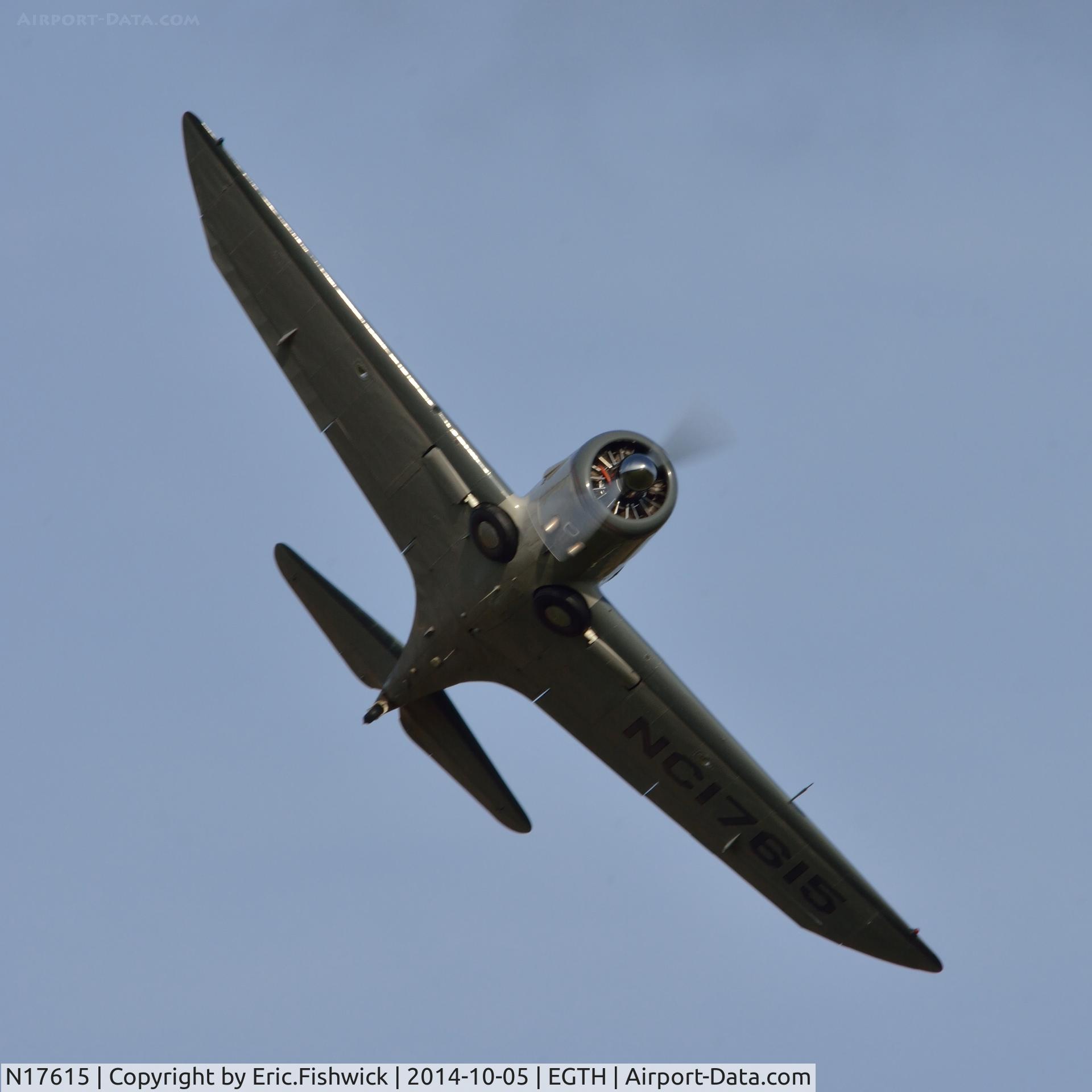 N17615, 1938 Spartan 7W Executive C/N 14, 44. N17615 in display mode at the rousing season finale Race Day Air Show at Shuttleworth, Oct. 2014.