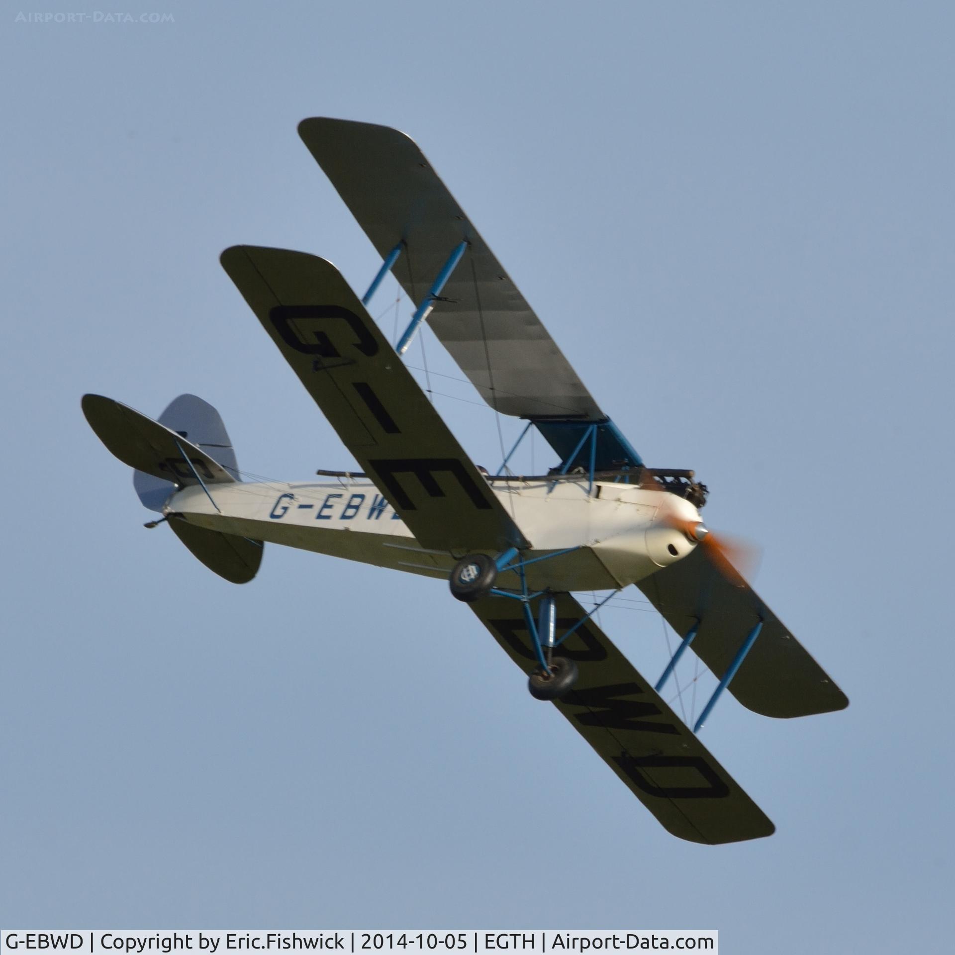 G-EBWD, 1928 De Havilland DH.60X Moth C/N 552, 44. G-EBWD in display mode at the rousing season finale Race Day Air Show at Shuttleworth, Oct. 2014.