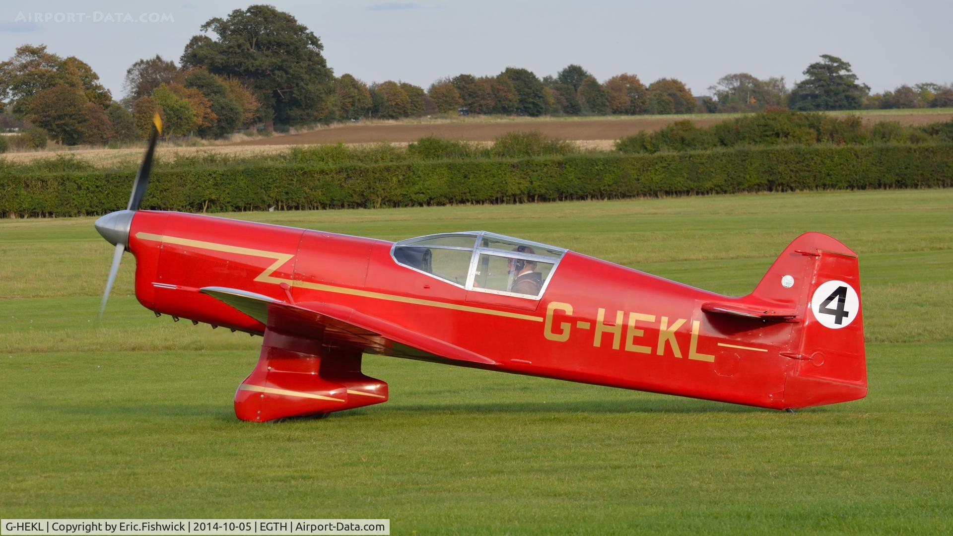 G-HEKL, 2008 Percival Mew Gull replica C/N PFA 013-14759, 1. G-HEKL preparing to depart the rousing season finale Race Day Air Show at Shuttleworth, Oct. 2014.