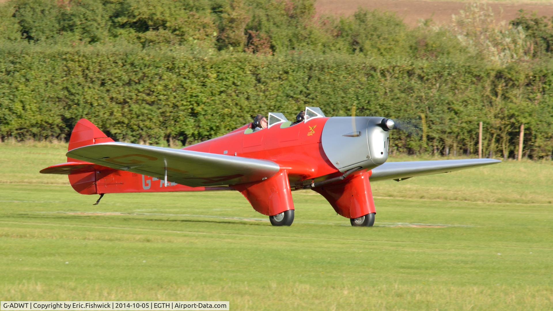 G-ADWT, 1935 Miles M2W Hawk Trainer C/N 215, 3. G-ADWT preparing to depart the rousing season finale Race Day Air Show at Shuttleworth, Oct. 2014.
