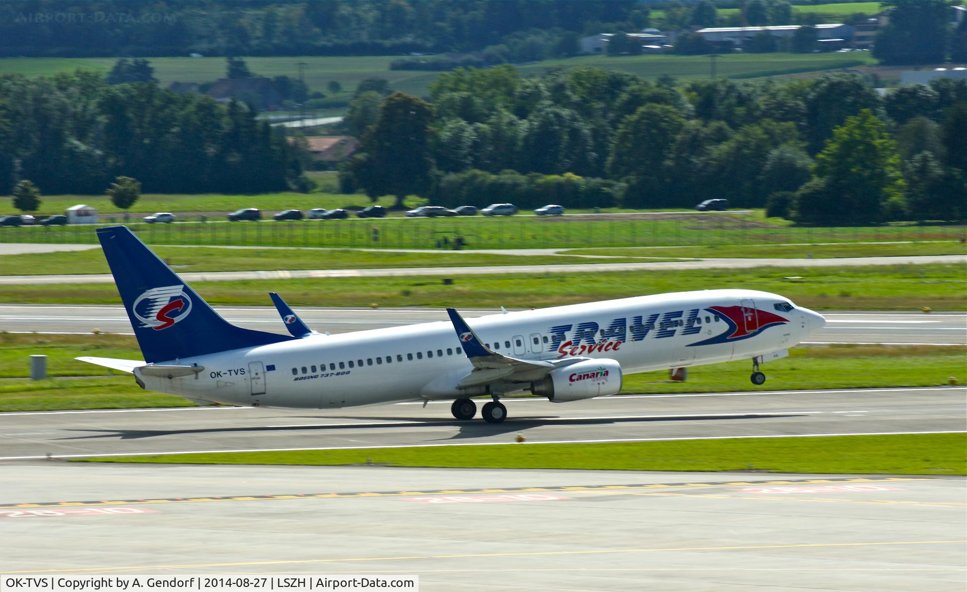 OK-TVS, 2011 Boeing 737-86N C/N 39404, Travel Service, seen here lifting off RWY 28 at Zürich-Kloten(LSZH)