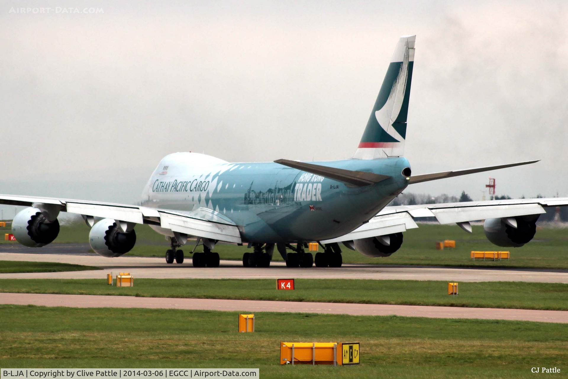 B-LJA, 2011 Boeing 747-867F/SCD C/N 39238, Manchester arrival - taxy to the gate past the Runway Viewing Area
