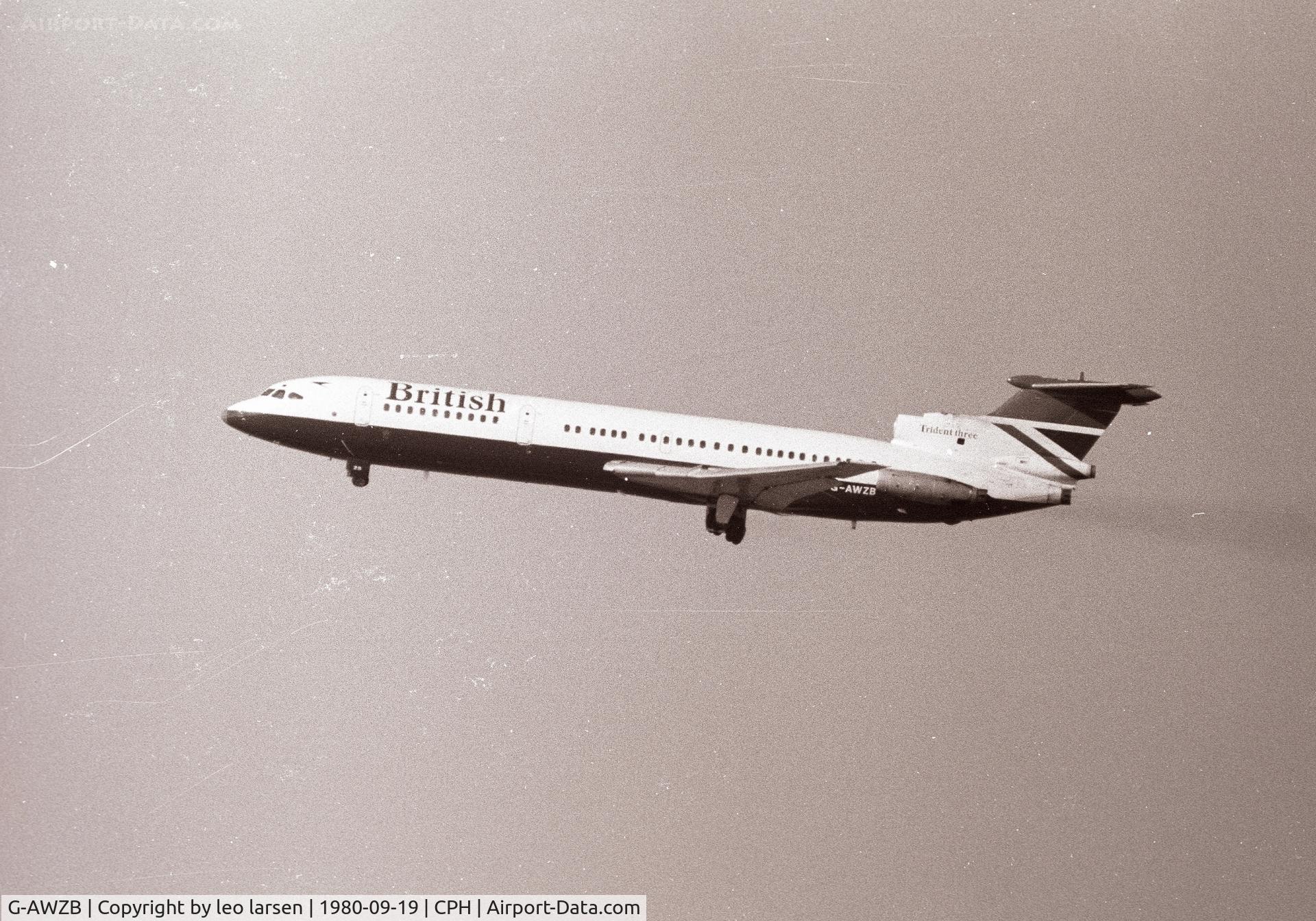 G-AWZB, 1970 Hawker Siddeley HS-121 Trident 3B-101 C/N 2303, Copenhagen Kastrup 19.9.80