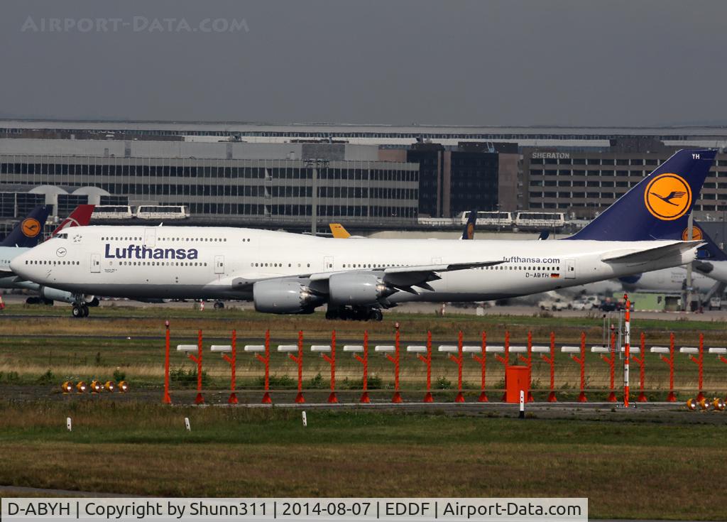 D-ABYH, 2013 Boeing 747-830 C/N 37832, Lining up rwy 25M for departure...
