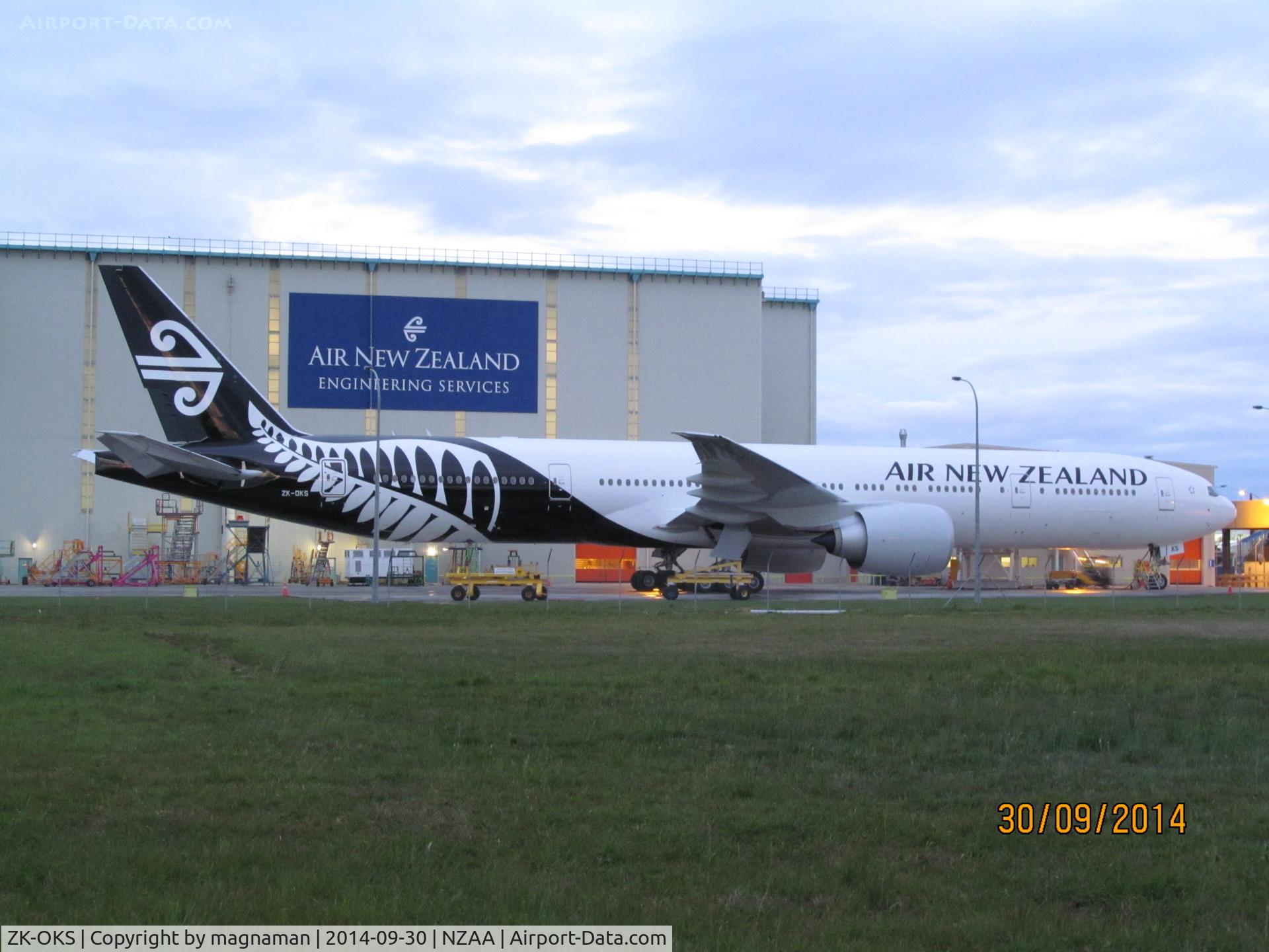 ZK-OKS, 2014 Boeing 777-306/ER C/N 44547, At AKL awaiting first commercial flight following delivery on about 28/9/14